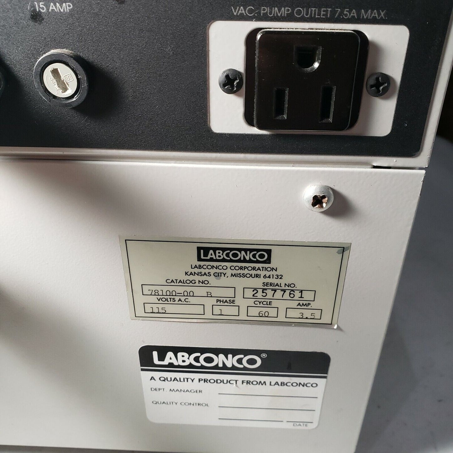 LABCONCO 78100-00 B Centrivap Concentrator Centrifuge with Rotor TESTED