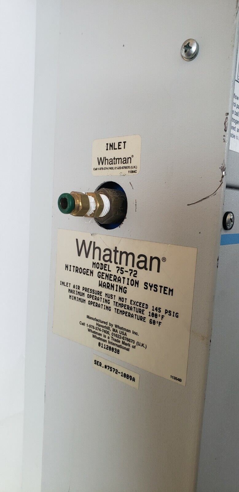Parker Whatman 75-72 Nitrogen N2 Generation System MISSING 2 FILTERS