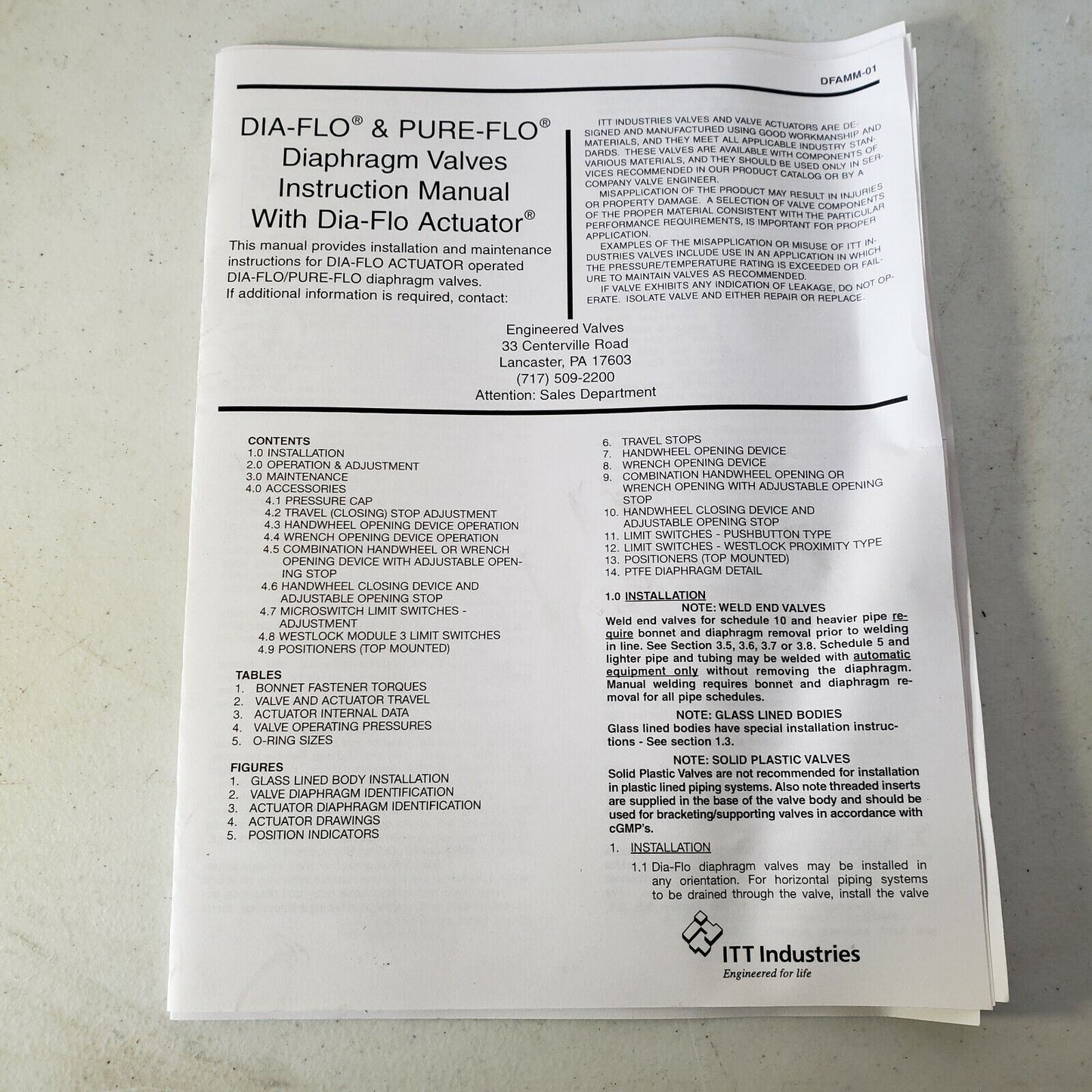 ITT Dia-Flo Diaphragm Valve 1.5-2529-TM-34-3227-P1 CWP 175 Lined Weir Body Iron
