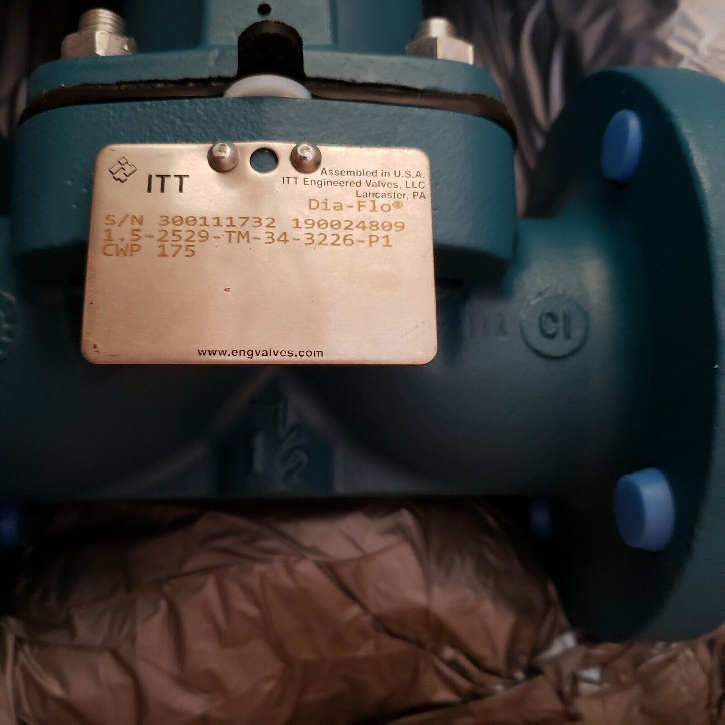 ITT Dia-Flo Diaphragm Valve 1.5-2529-TM-34-3226-P1 CWP 175 Lined Weir Body Iron