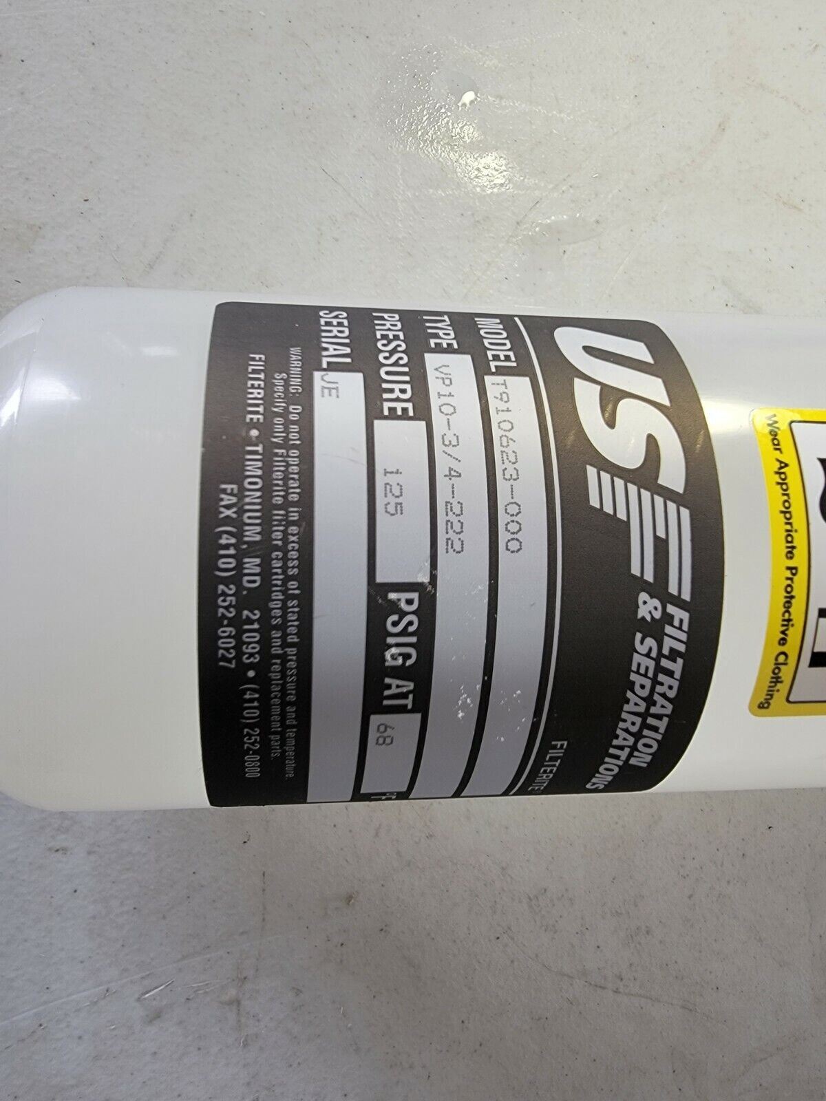 USF Filter Holder Filterite VP10-3/4-222 T910623-000 125PSI
