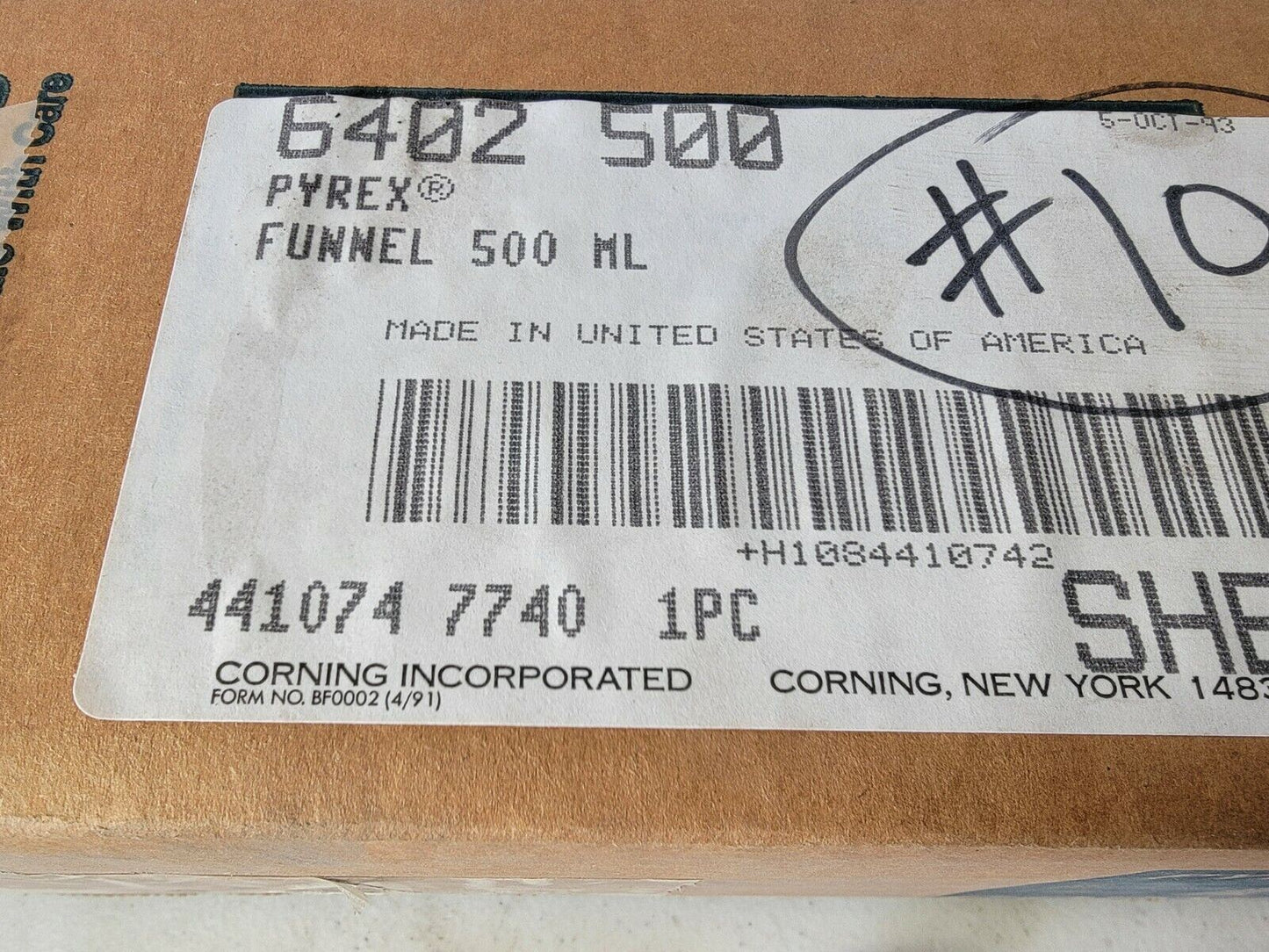 Corning 6402 500 Pyrex Borosilicate Separatory Funnel NEW 500mL