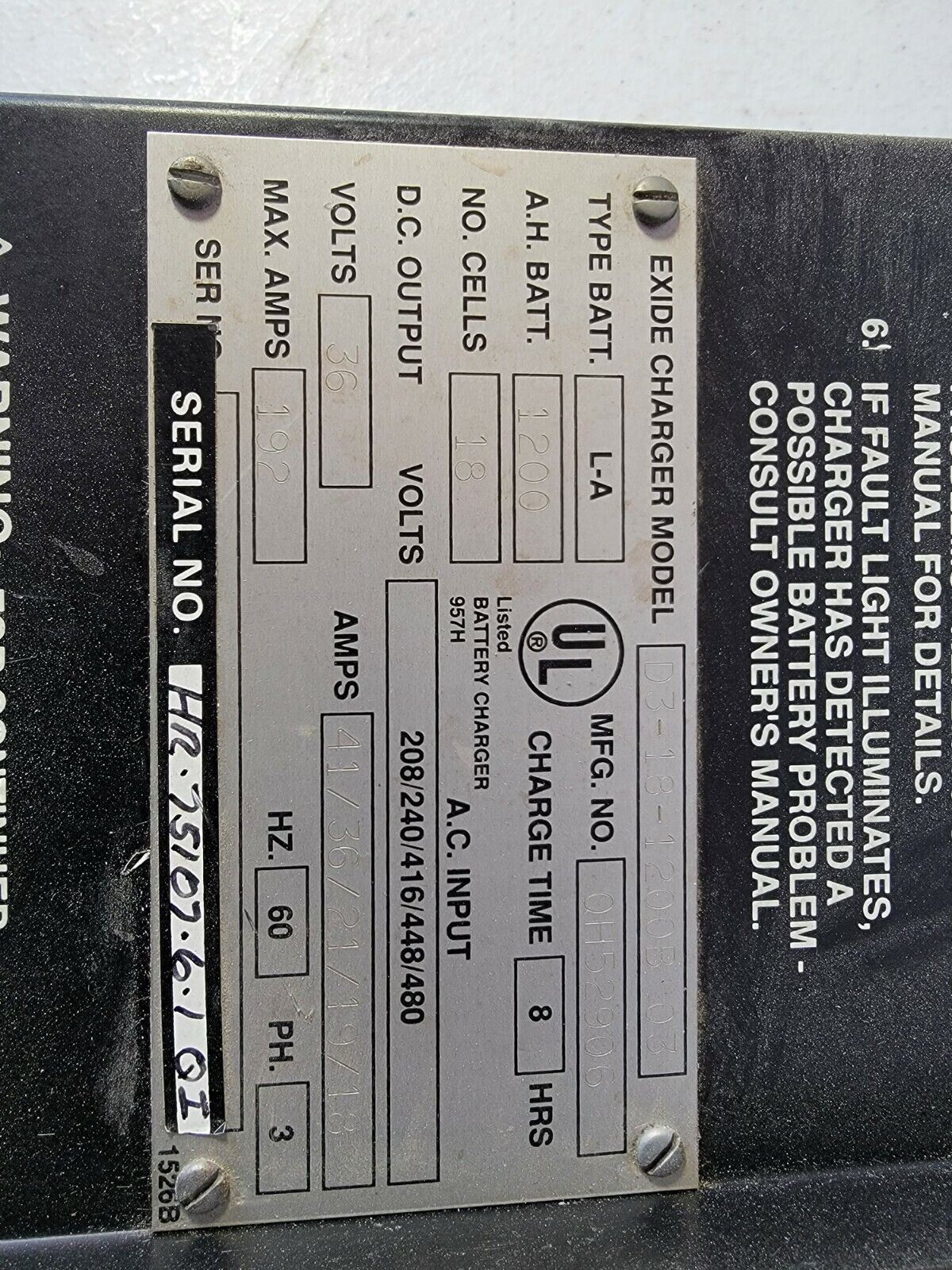 Exide X1060-51-1 Forklift Battery Charger Control Circuit Board Panel Display