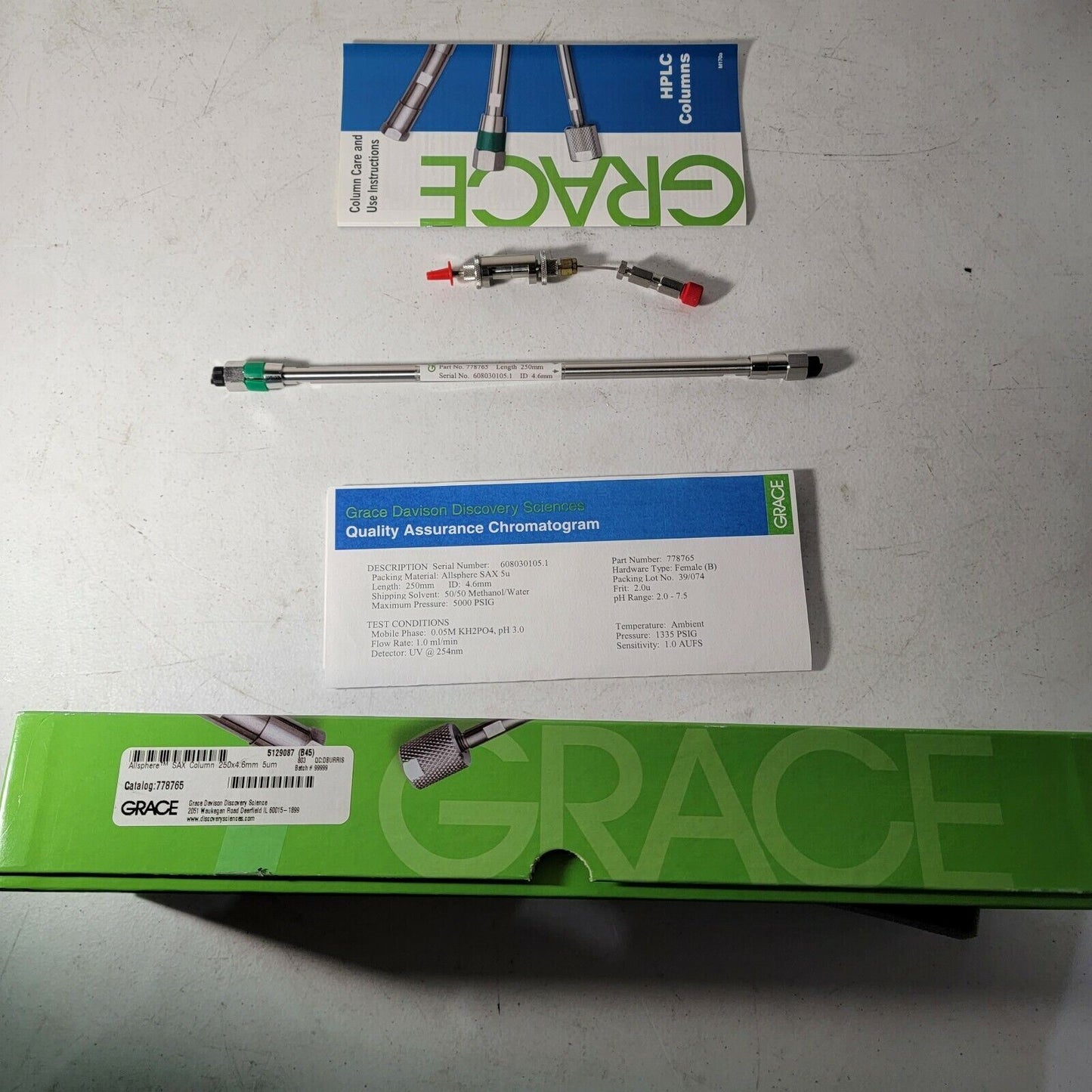 Grace Allsphere SAX 5u 250mm 778765 HPLC Column w/ Alltech Filter Adapter