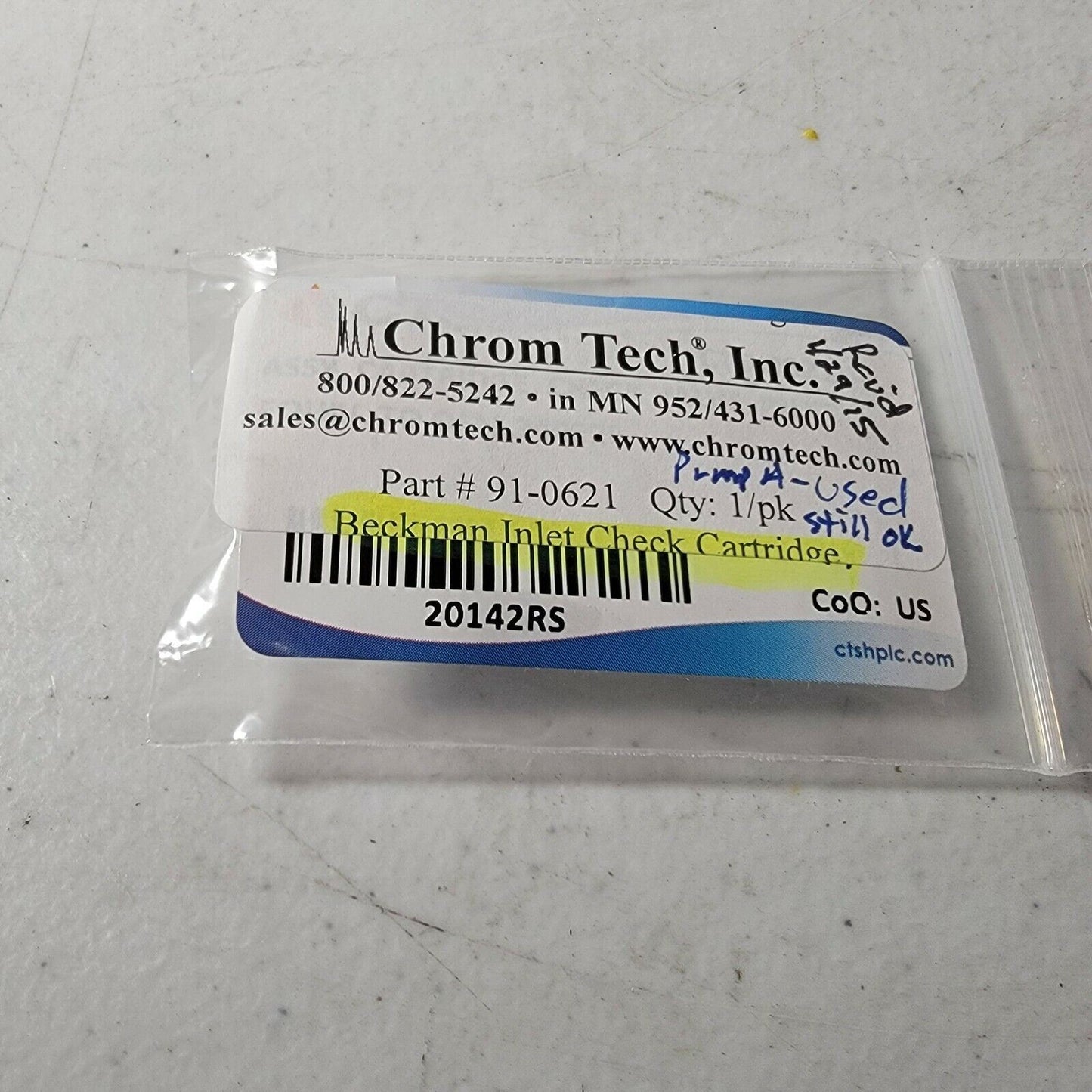 Chrom Tech Beckman 91-0621 Inlet Check Valve Cartridge WORKS