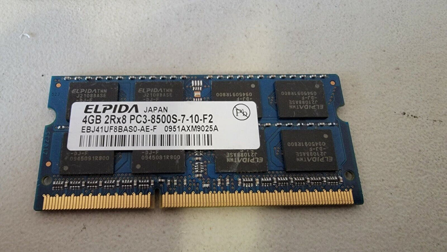 Elpida 4gb 2Rx8 PC3-8500S-7-10-F2 DDR3-1066 SODIMM Laptop RAM EBJ41UF8BAS0-AE-F