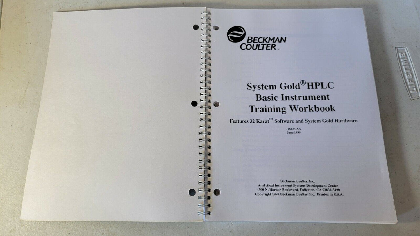 Beckman System Gold HPLC Basic Instrument Training Workbook PN 718133 Manual