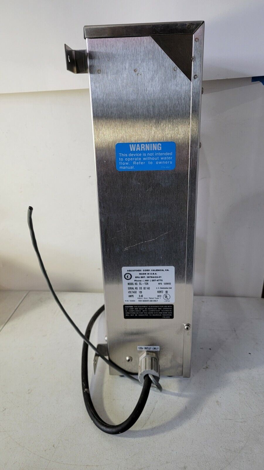Aquafine SL-10A Ultraviolet UV Germicide Disinfect Unit P/N 18454 120v Ver.