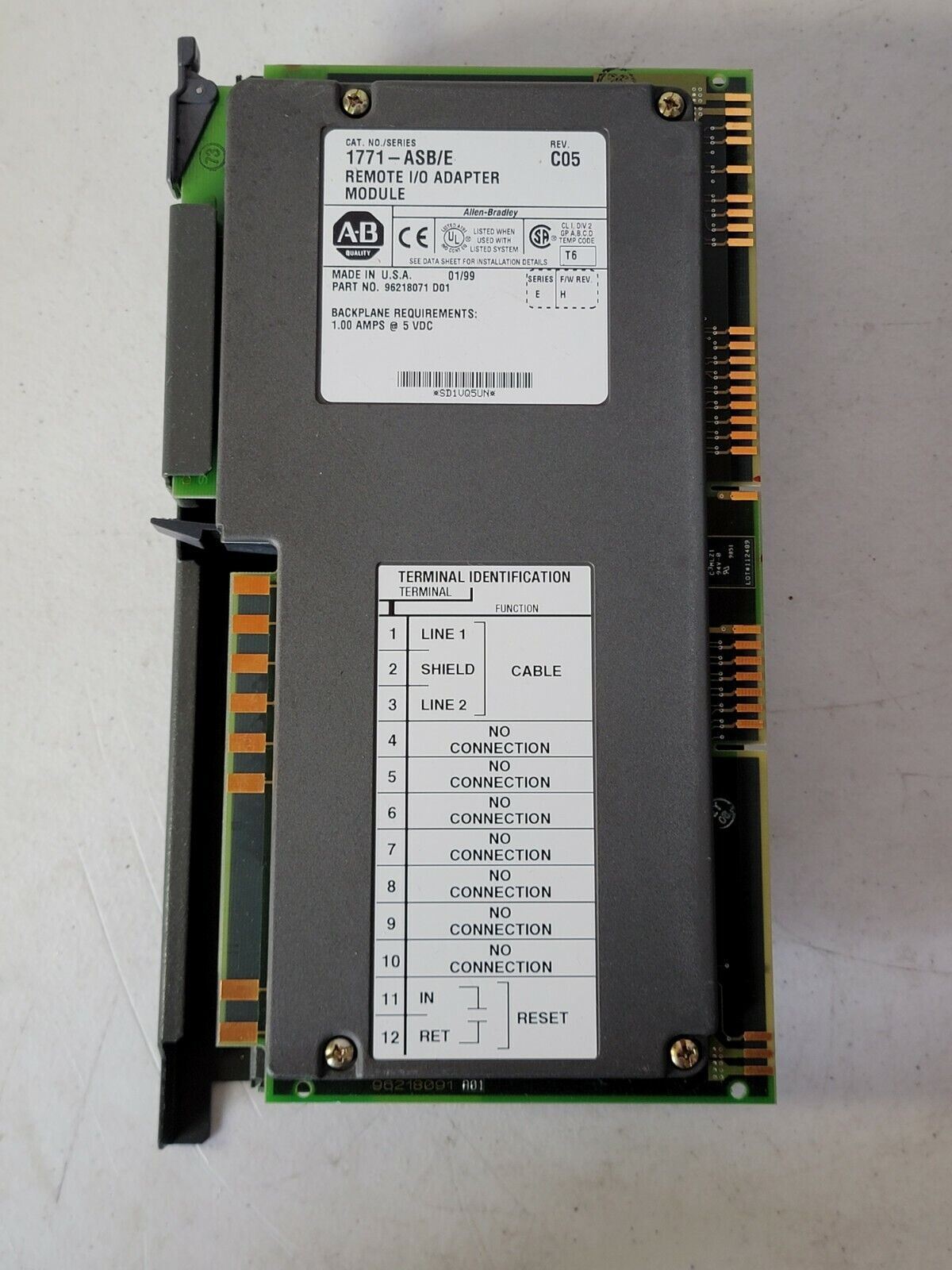 Allen Bradley AB 1771-ASB/E Remote I/O Adapter Module PLC 5VDC PN 96218071