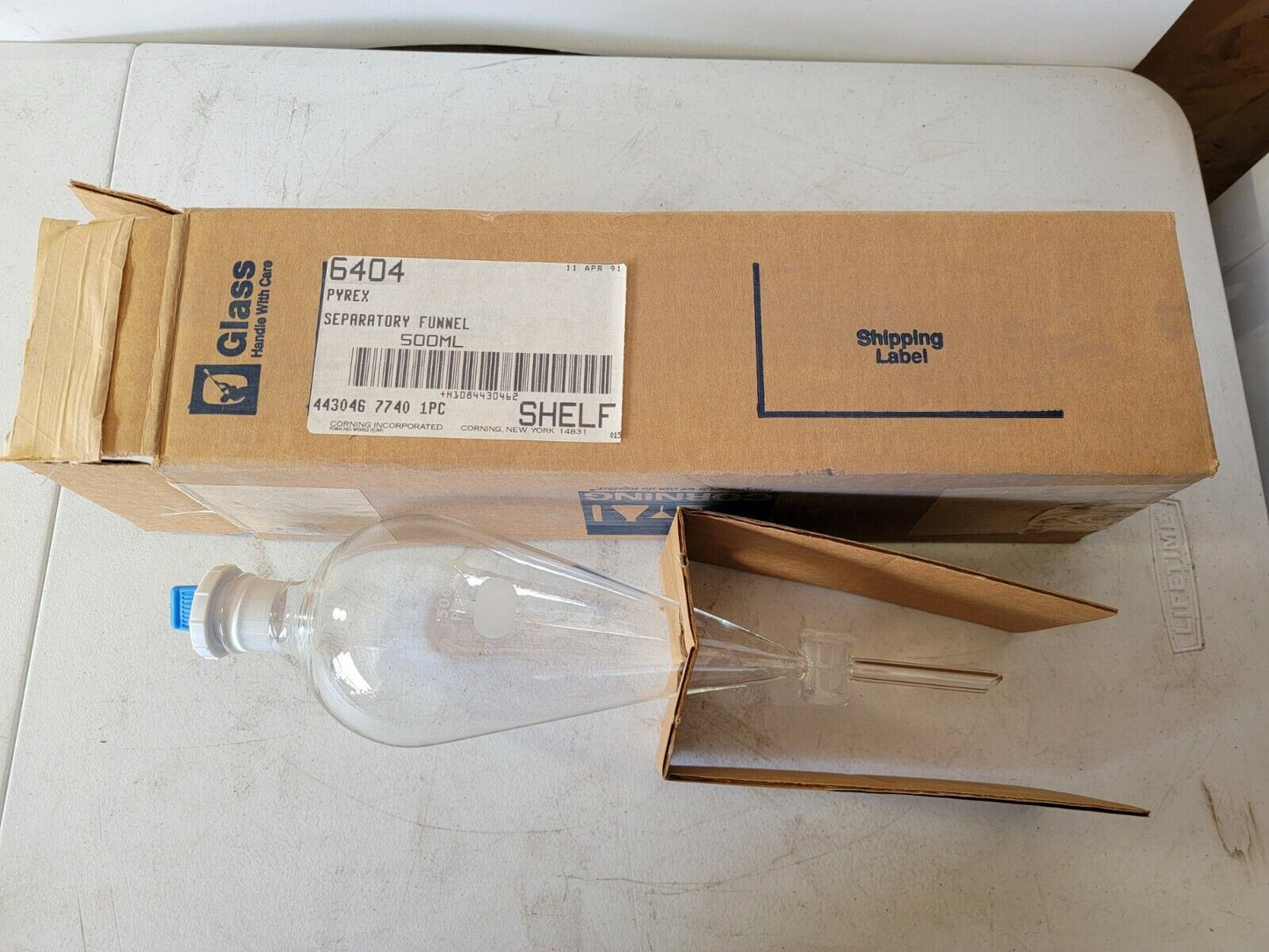 Pyrex 500mL Separatory Funnel No. 6404-500 Corning 27, 4mm