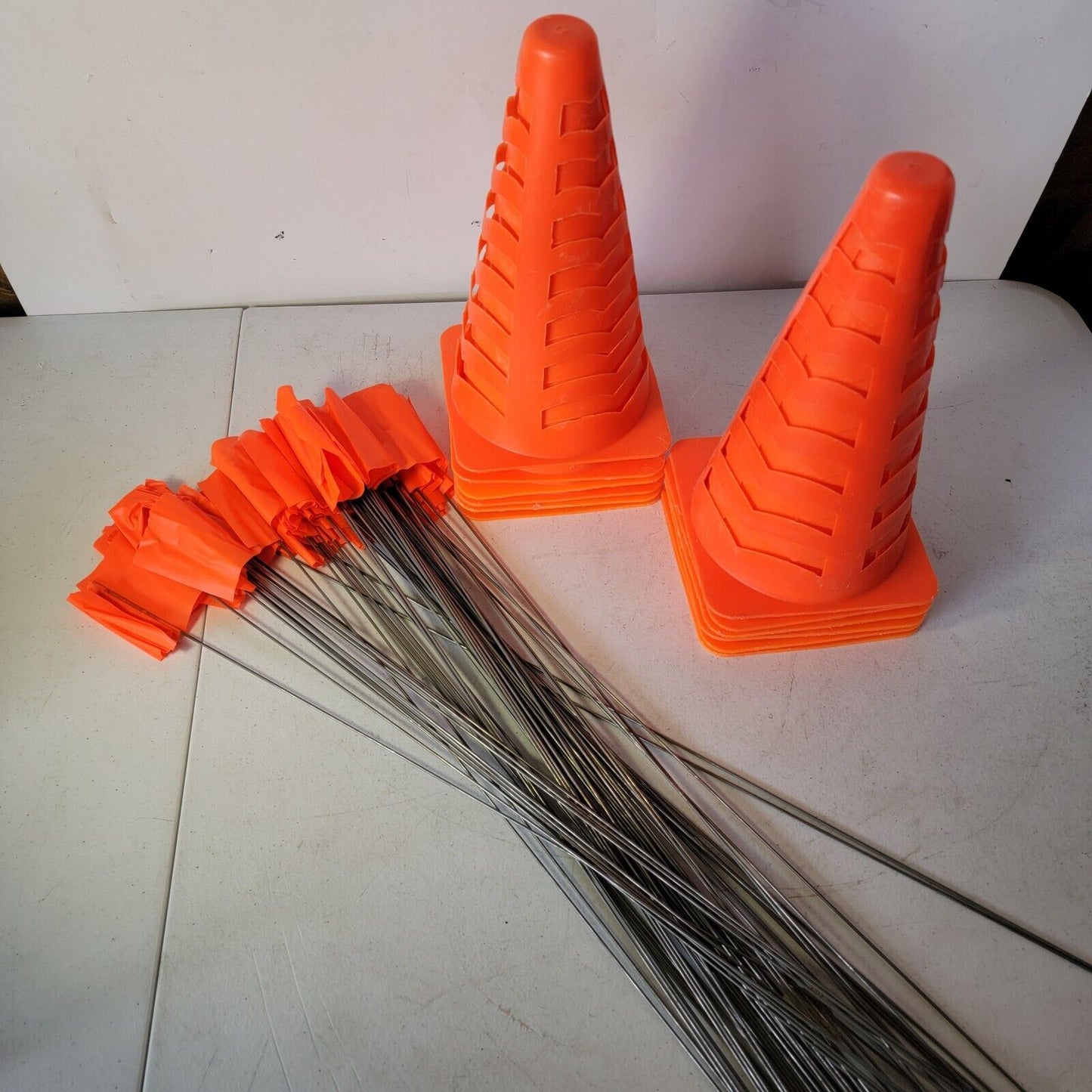 Robotics Competition Orange Small 9" Tall Cones and 21" Long Flags Obstacles