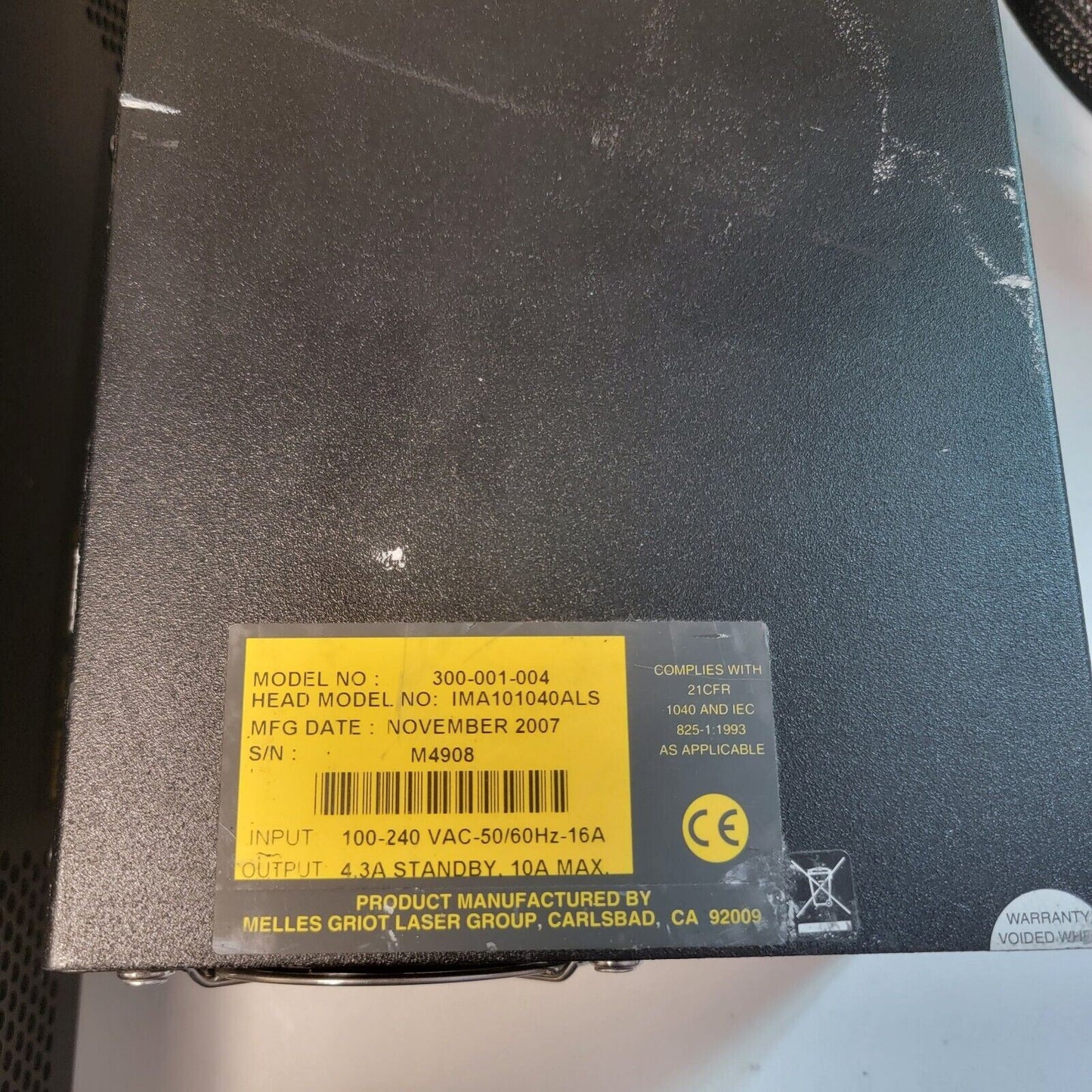 TESTED Melles Griot IMA101040ALS Ar Argon Ion Laser w/ 300-001-004 Power Supply