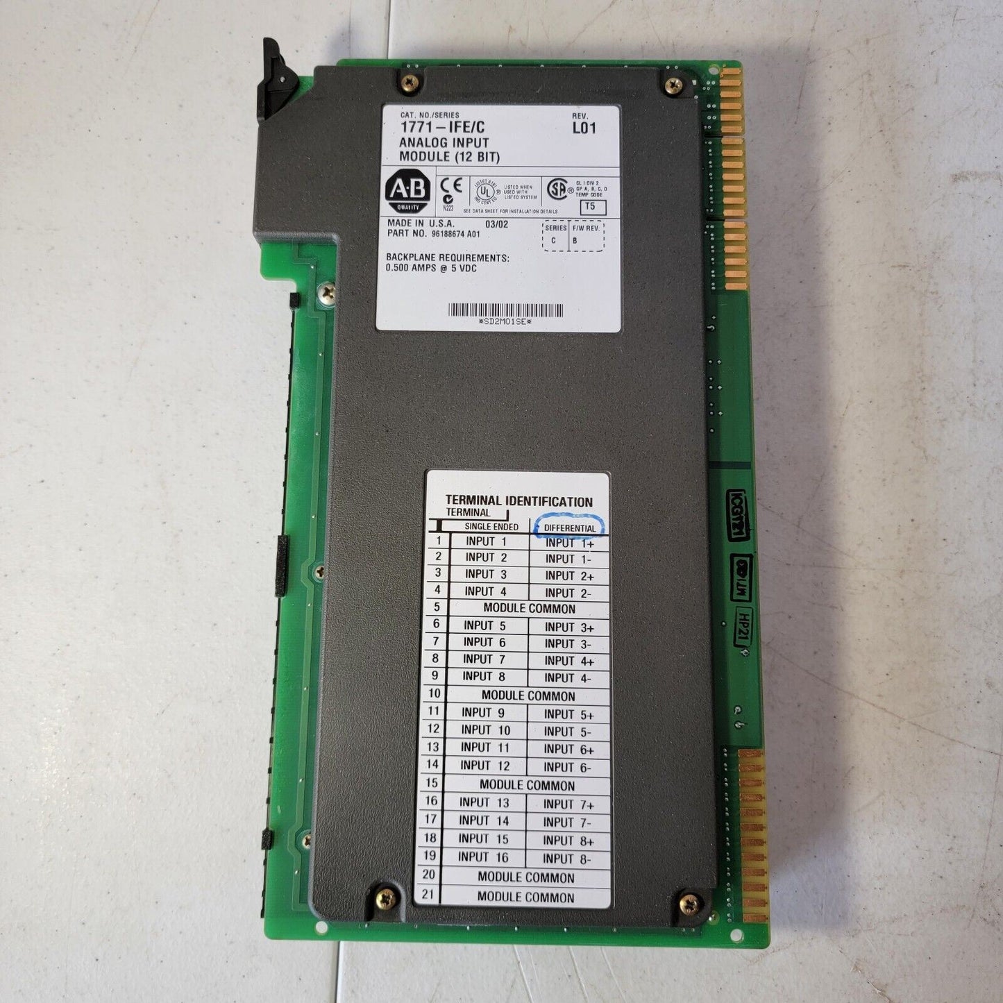 Allen Bradley AB 1771-IFE/C Analog Input Module (12 BIT) C Part Number 96188674