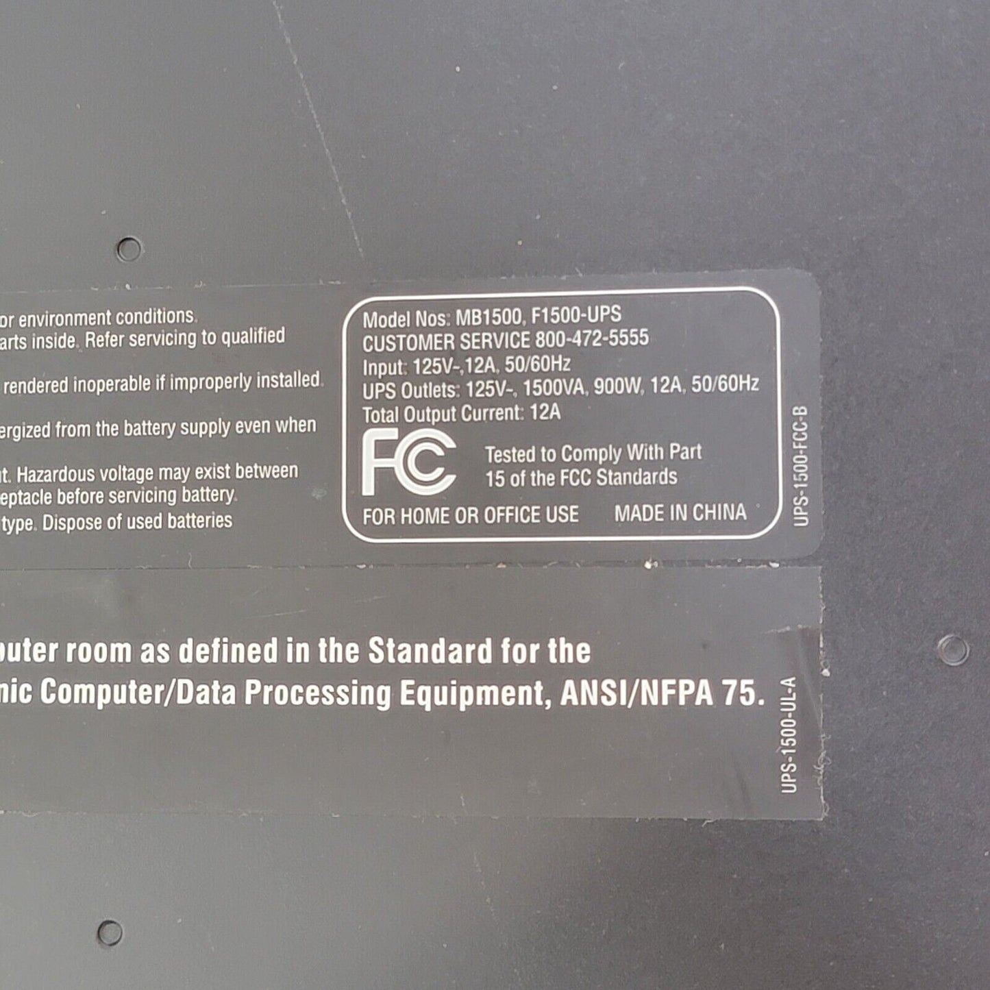 Furman F1500-UPS Uninterruptible Power Supply MB1500 USB 120v *NOT WORKING*