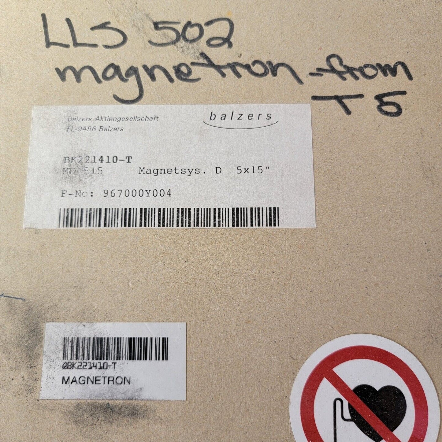 READ Balzers MD MC 515 Magnetron QBK221410-T Magnet 5x15" Magnetsys LLS 502 T5