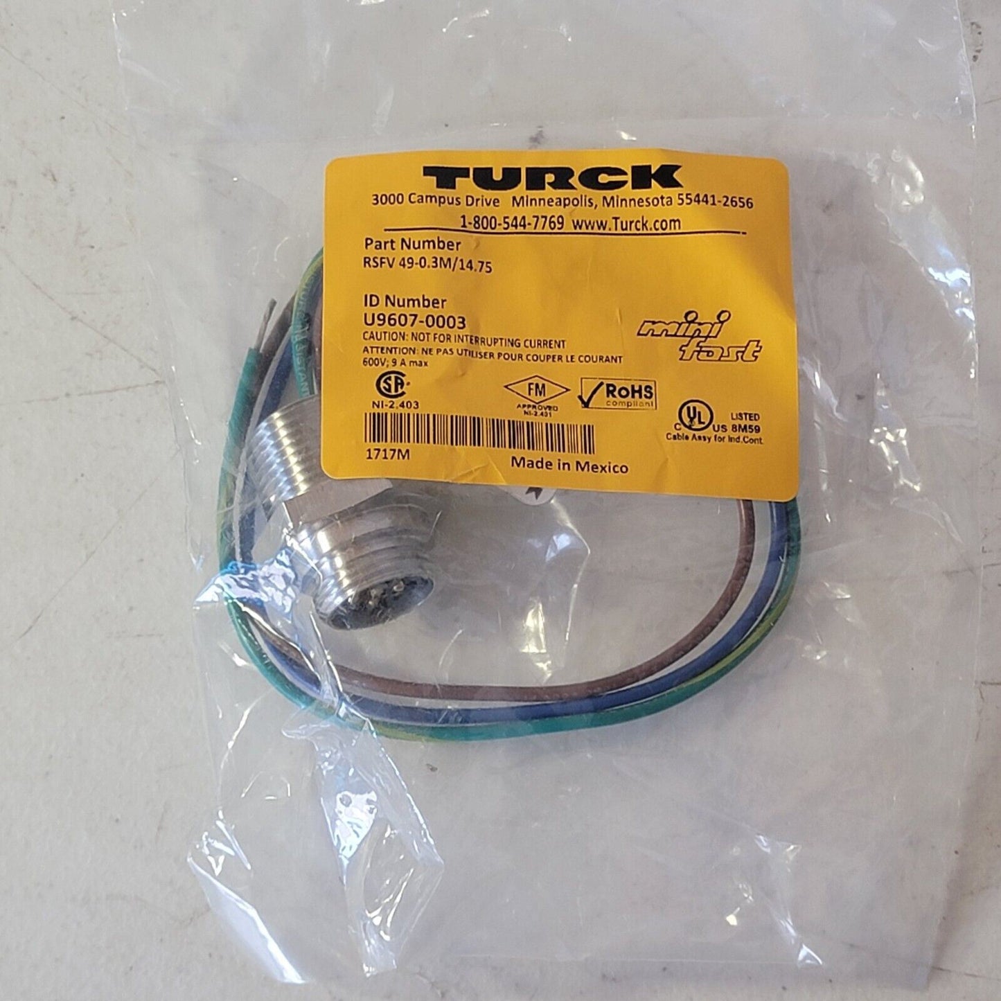 TURCK RSFV 49-0.3M/14.75-U9607-0003 Mini Fast Receptacle RSFV4903M1475U96070003