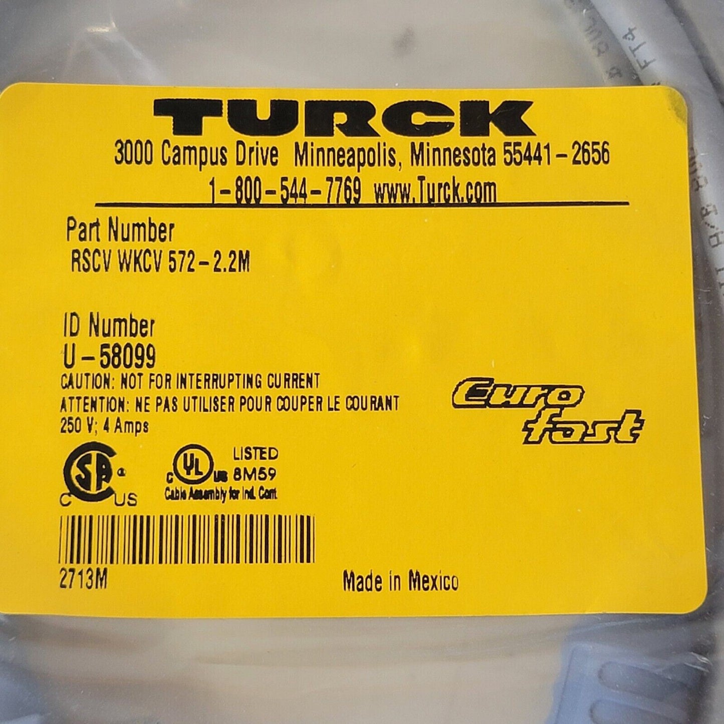 TURCK RSCV WKCV 572-2.2M / RSCVWKCV57222M EuroFast Cable U-58099