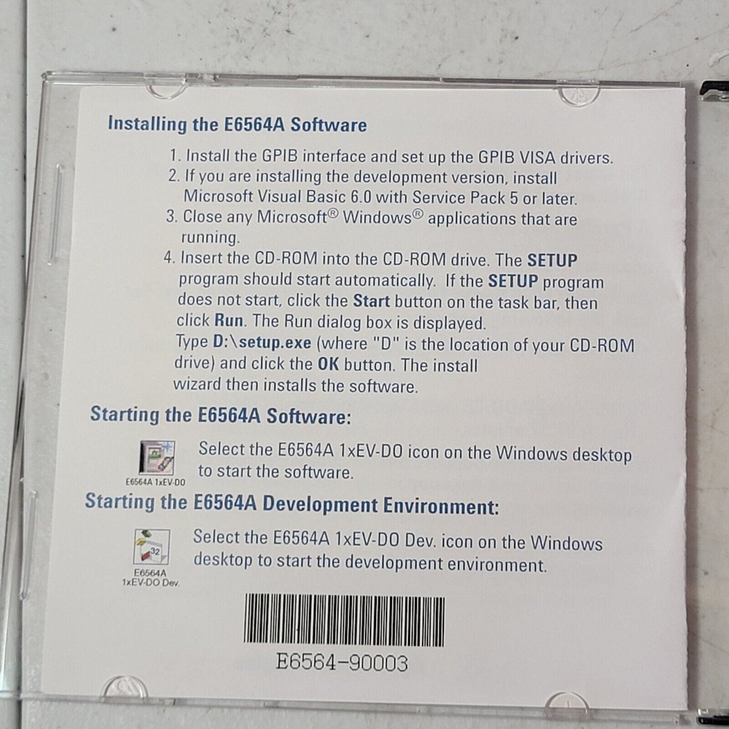 Agilent E6564A 1xEV-DO Wireless Test Manager Version 02.00 Install CD