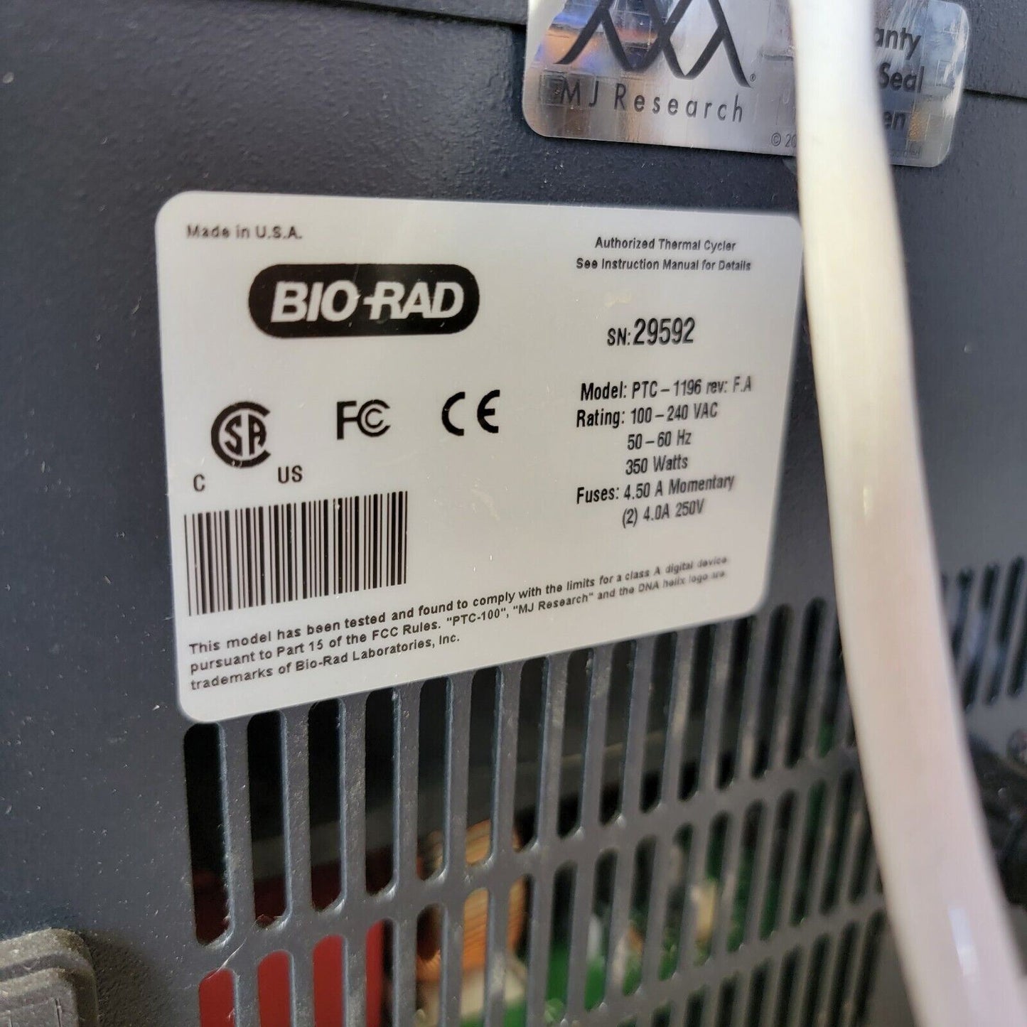 TESTED, WORKING Bio-Rad PTC-100 Peltier Lab Thermal Cycler PCR PTC-1196 HBA-1960