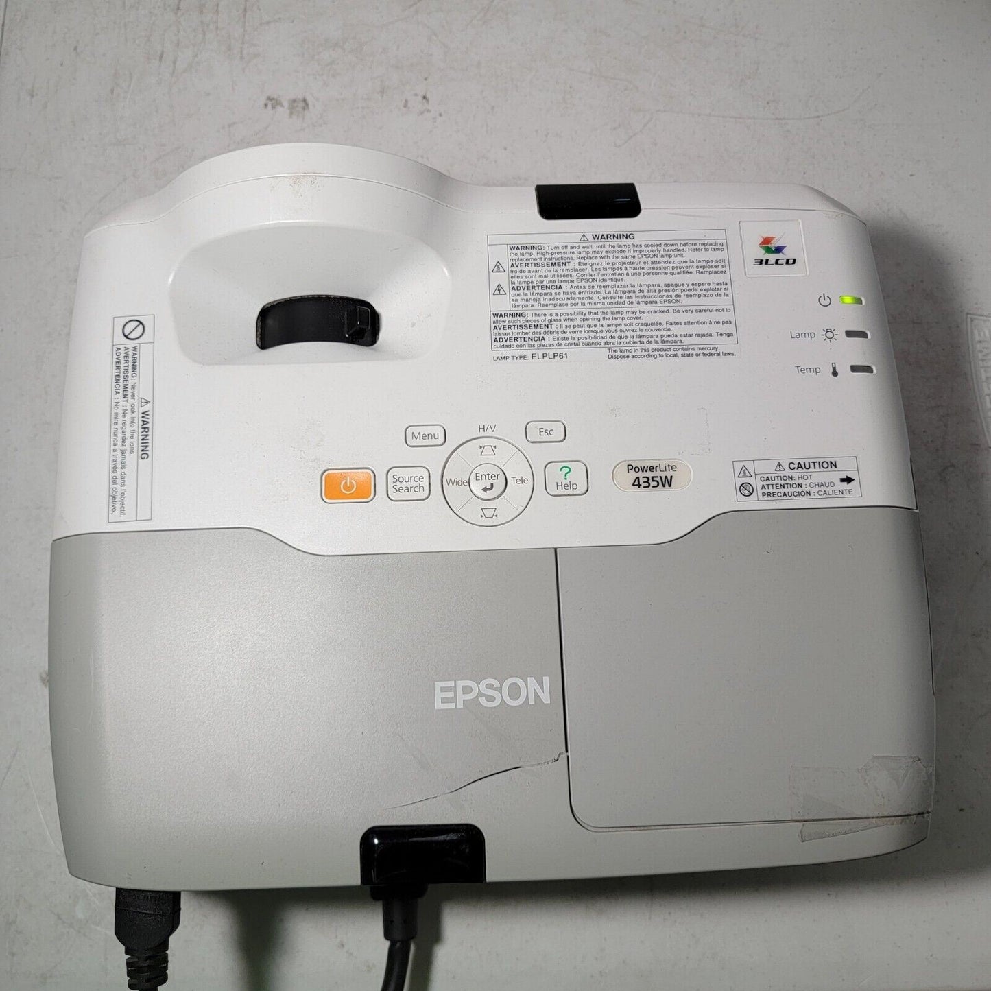 TESTED - WORKS Epson PowerLite 435W 3LCD Projector Acceptable Functional