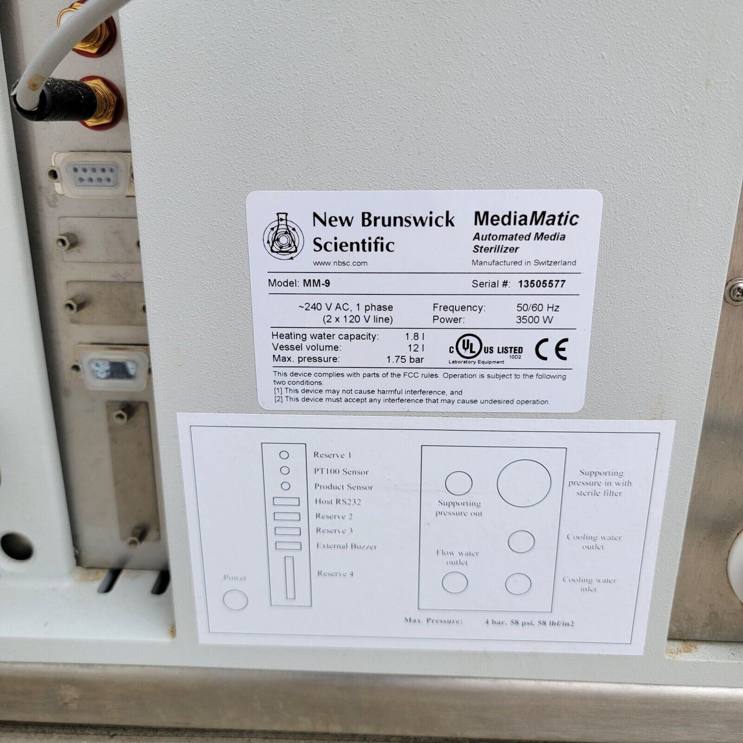 UNTESTED New Brunswick MediaMatic Automatic Media Sterilizer MM-9 240v 3500w