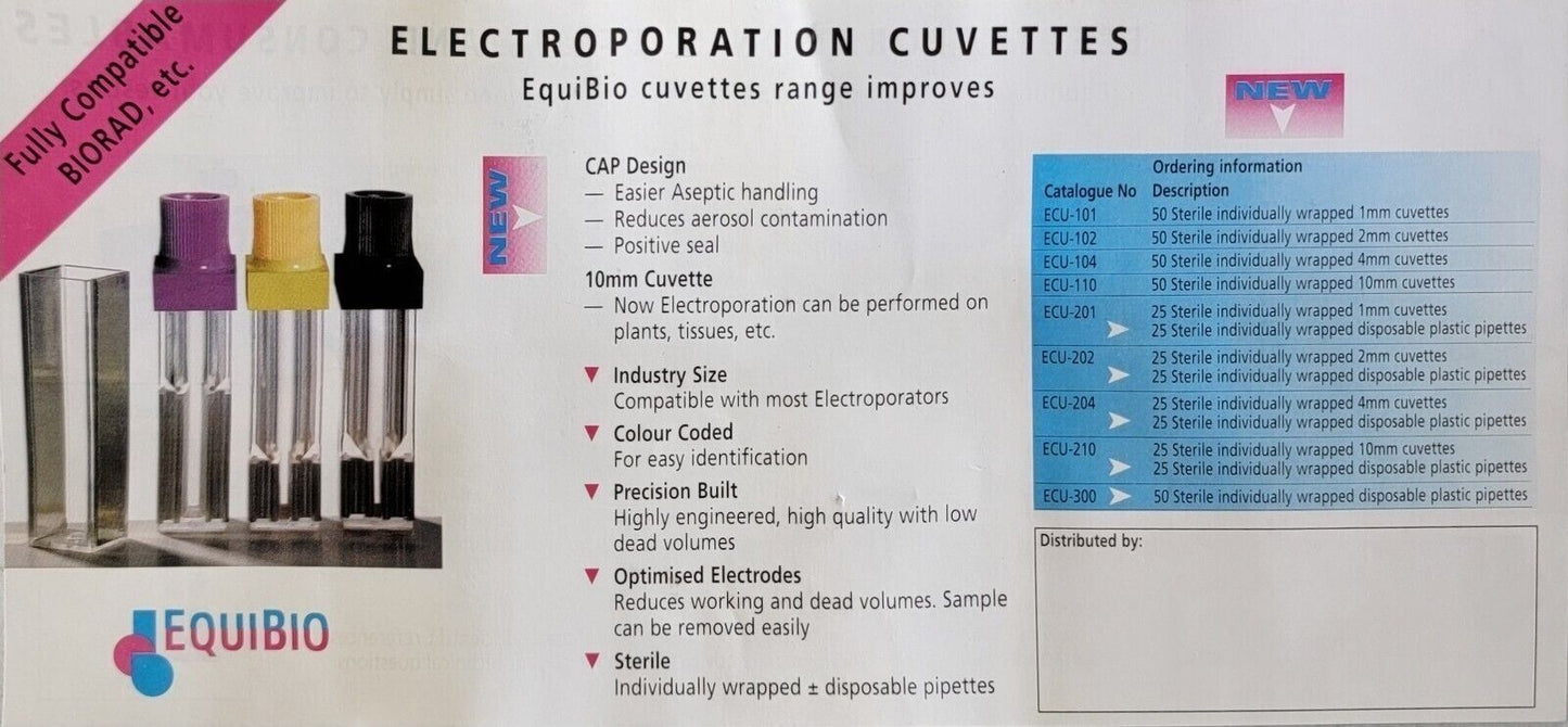 2mm Electroporation Cuvette, Individually Wrapped ECU-102