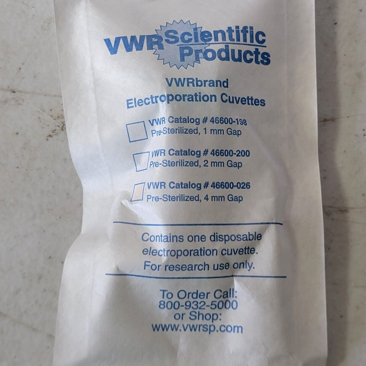 VWR Sterilized 4mm Gap Electroporation Cuvette 46600-026, Lot of One