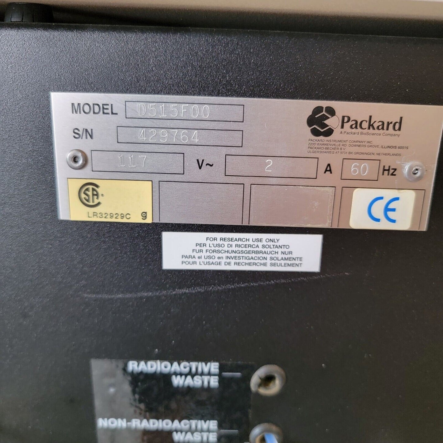 READ Packard D515F00 Flow Scintillation Analyzer Radioactive Detector 500TR
