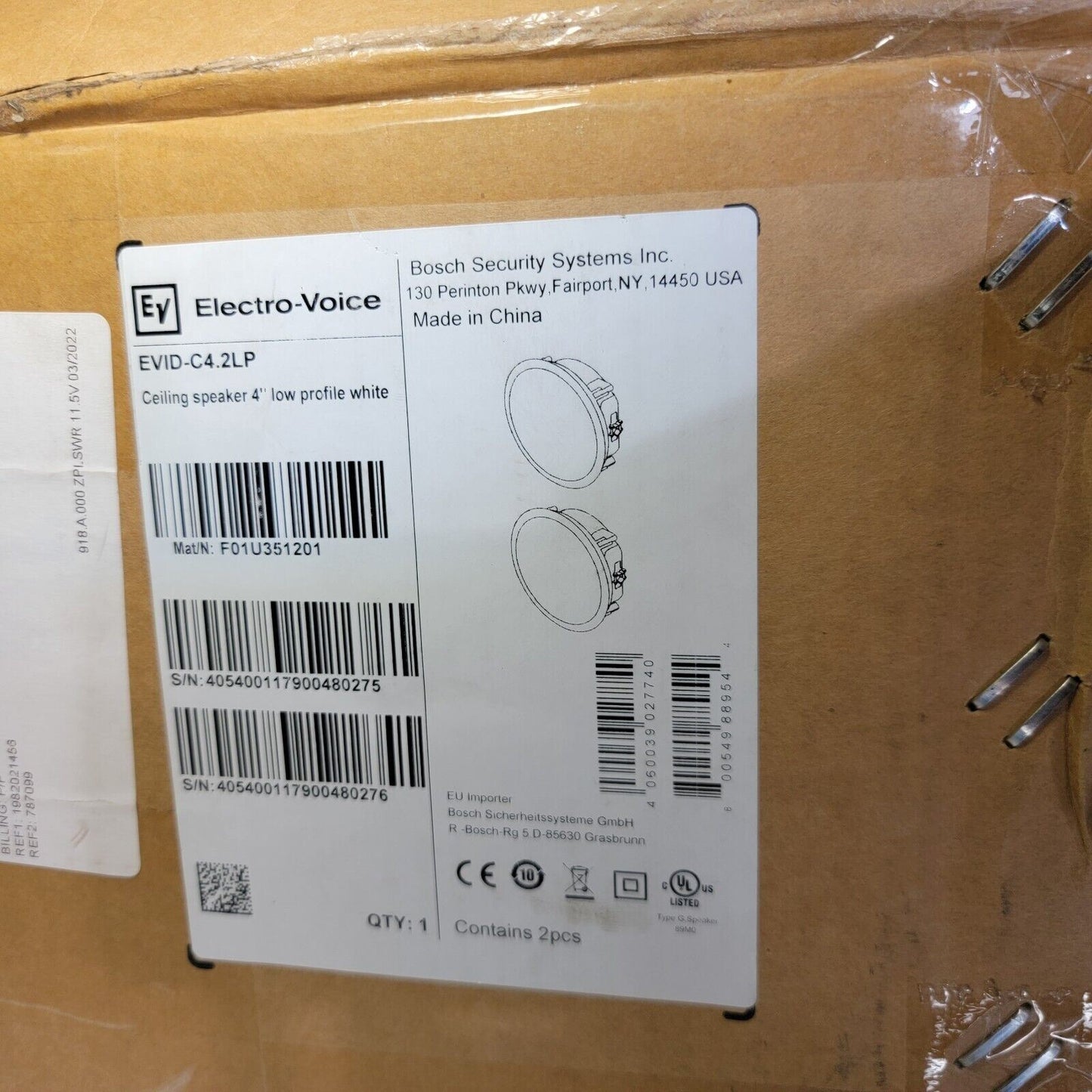 1x Electro-Voice In-Ceiling Speaker Low Profile Only 3.75" Depth 70V EVID-C4.2LP