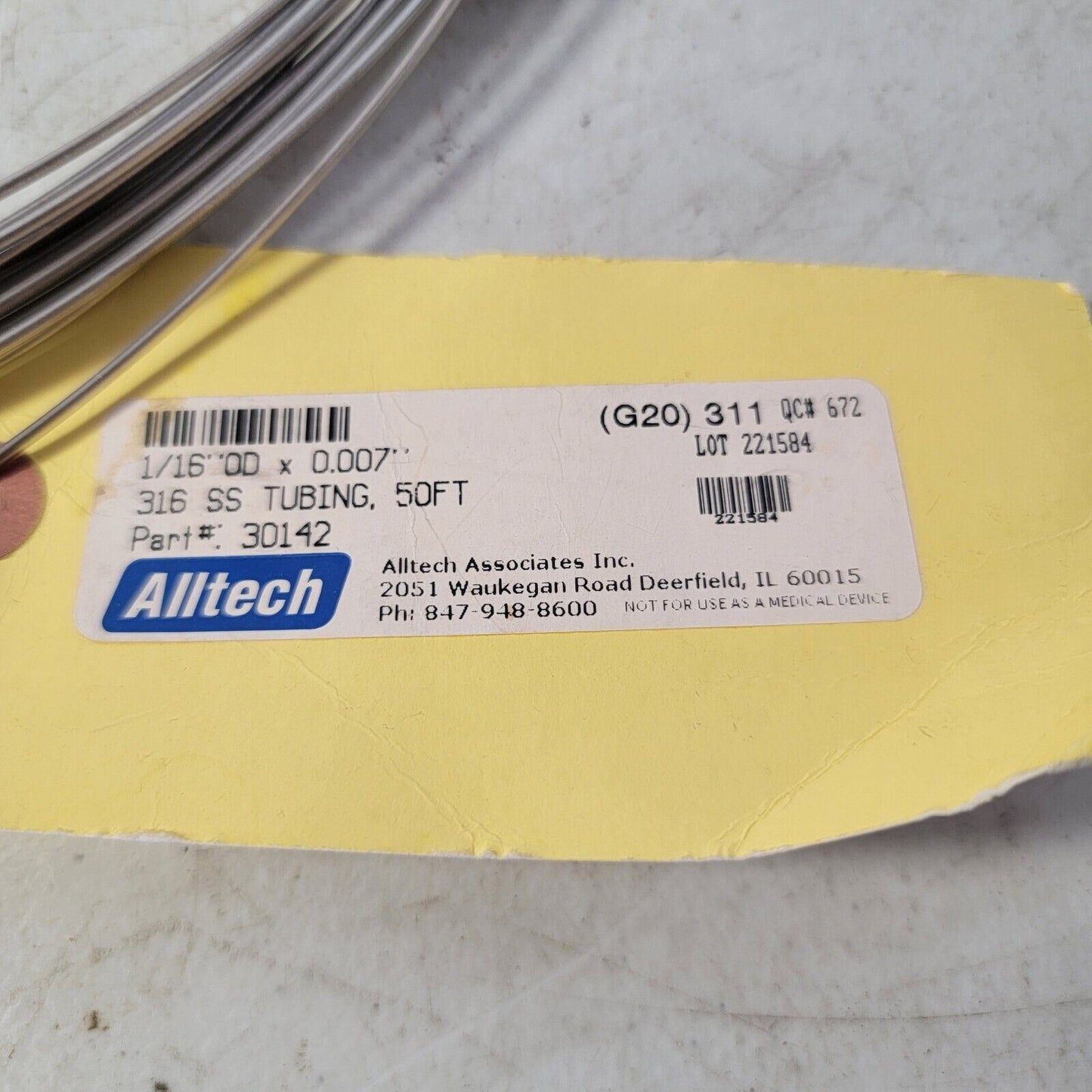 *40+ Feet* Alltech Chromat Chromatography 316LS SS 1/16" OD, 0.007" ID 30142