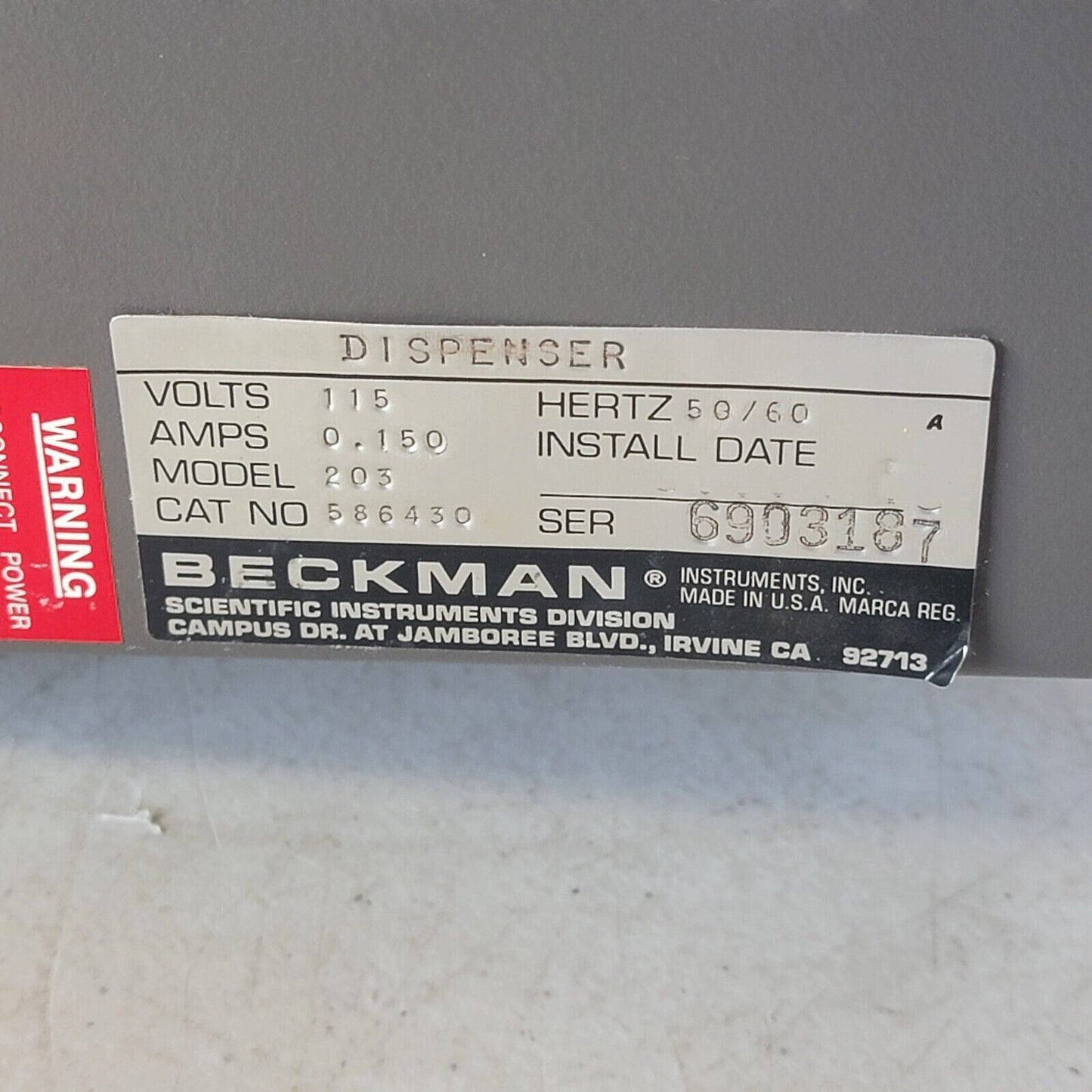 Beckman 203 Dispenser 586430 w/ Cavro Dispensing Tube