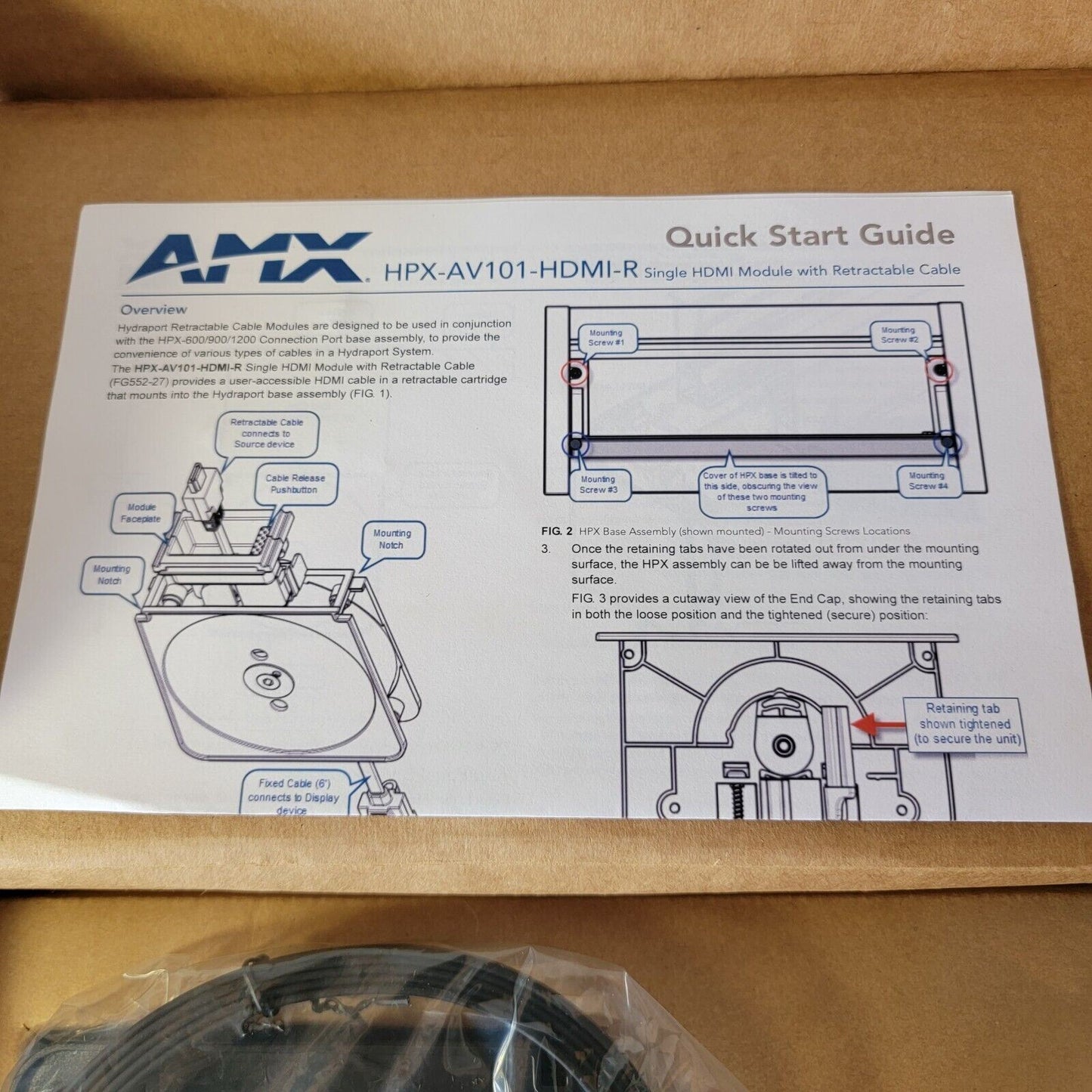 AMX Single HDMI Module with Retractable Cable Model HPX-AV101-HDMI-R