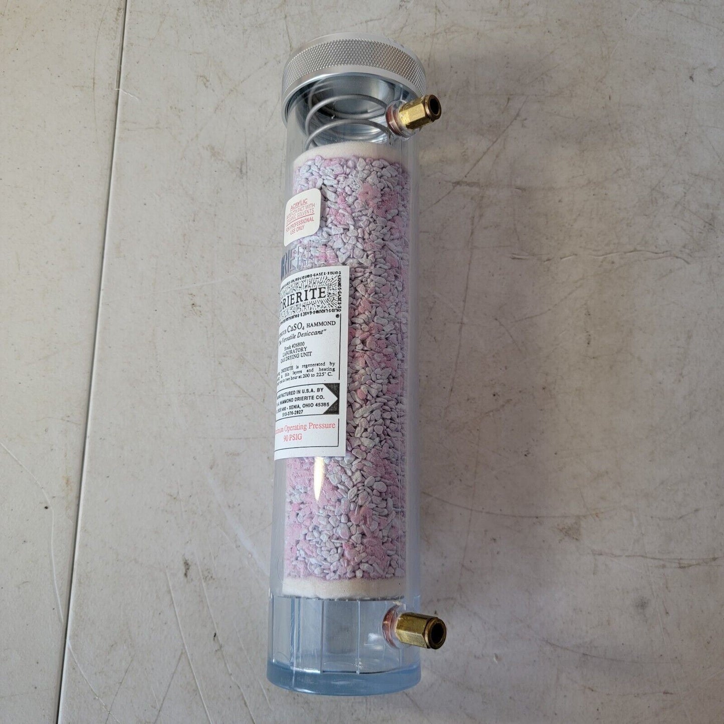 Drierite CaSO4 26800 Laboratory Gas Drying Unit Acrylic Canister
