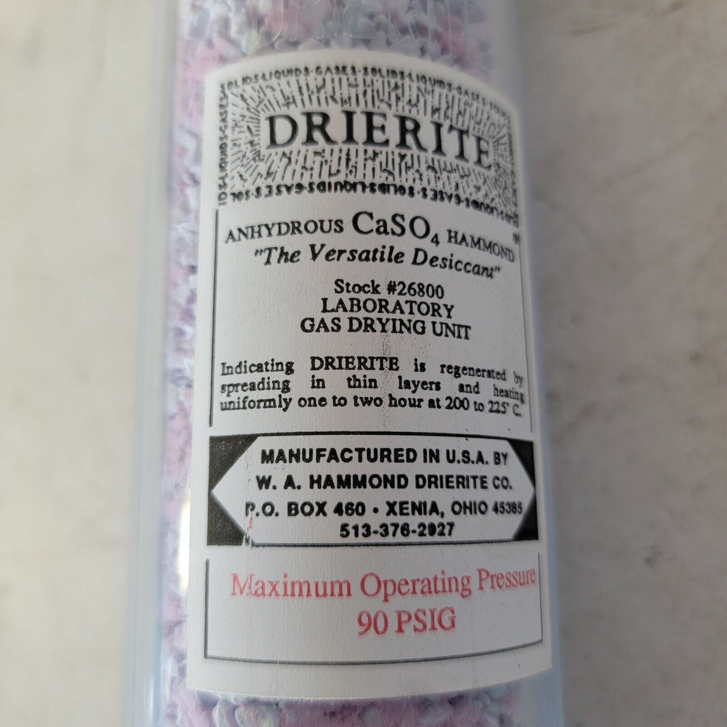 Drierite CaSO4 26800 Laboratory Gas Drying Unit Acrylic Canister