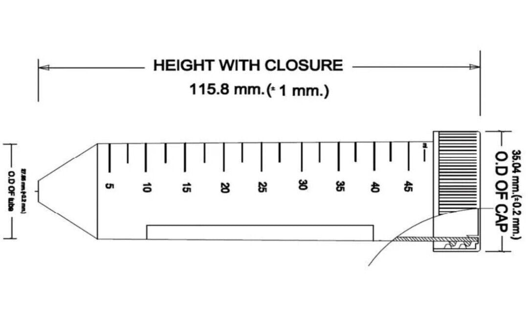 *Case of 500* 50mL Polypropylene Centrifuge Tube, Blue Cap, Printed Graduations