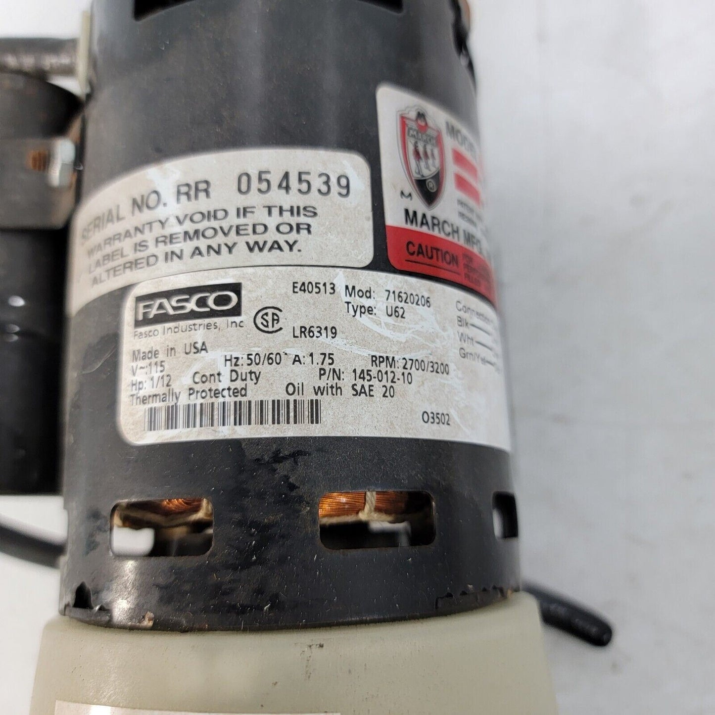 March Manufacturing 320 Fluid Pump Drive 1/12HP 1.75A 115V 2700/3200, 145-012-10