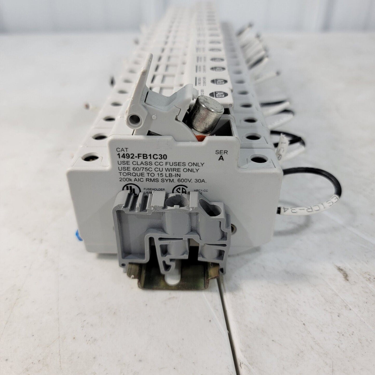 16x Allen Bradley 1492-FB1C30 A Fuse Holder 30A 600V Class CC w/ DIN Rail