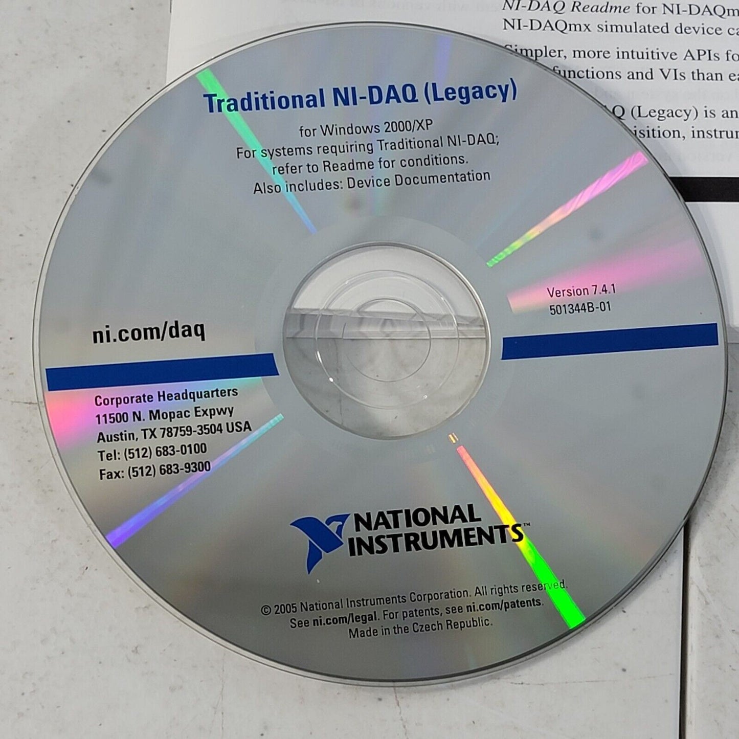 Traditional NI-DAQ (Legacy) 7.4.1 Software CD with Guide 501344B-01
