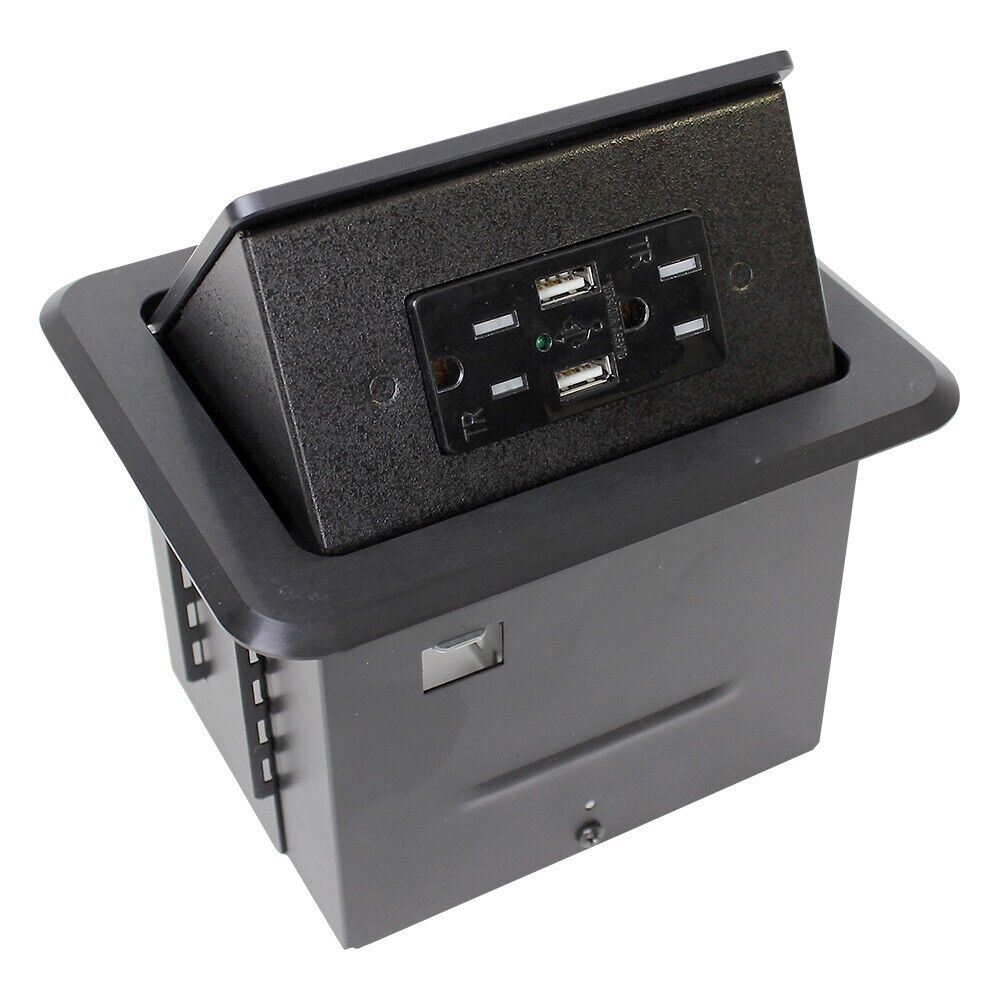FSR TB-CHRG-BLK Tilt-Up Tablebox Receptacle 2 AC with Dual USB Charger, Black