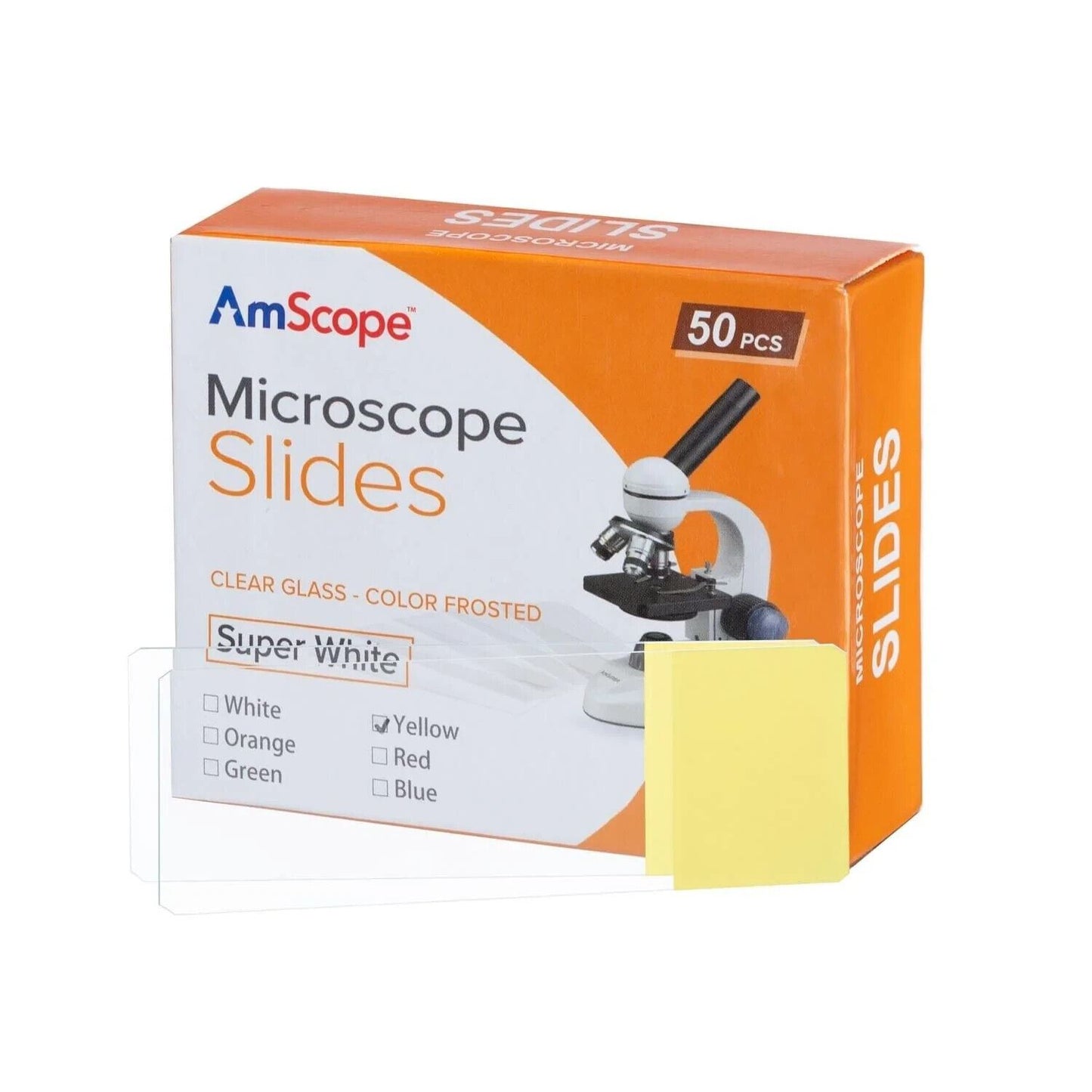 Microscope Slides 1x3" with Yellow Frosted End Pack of 50pc Thin Blank Glass