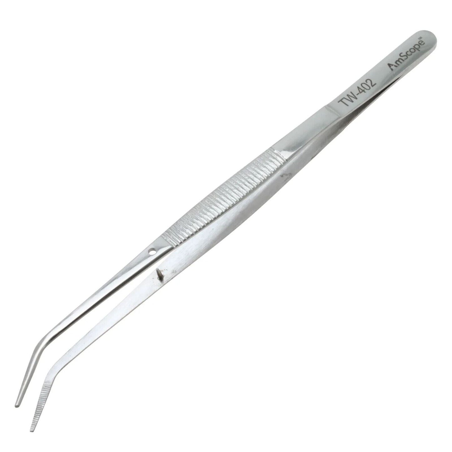 Tweezers Curved Tip 6" Serrated College Tweezer with Alignment Pin TW-402
