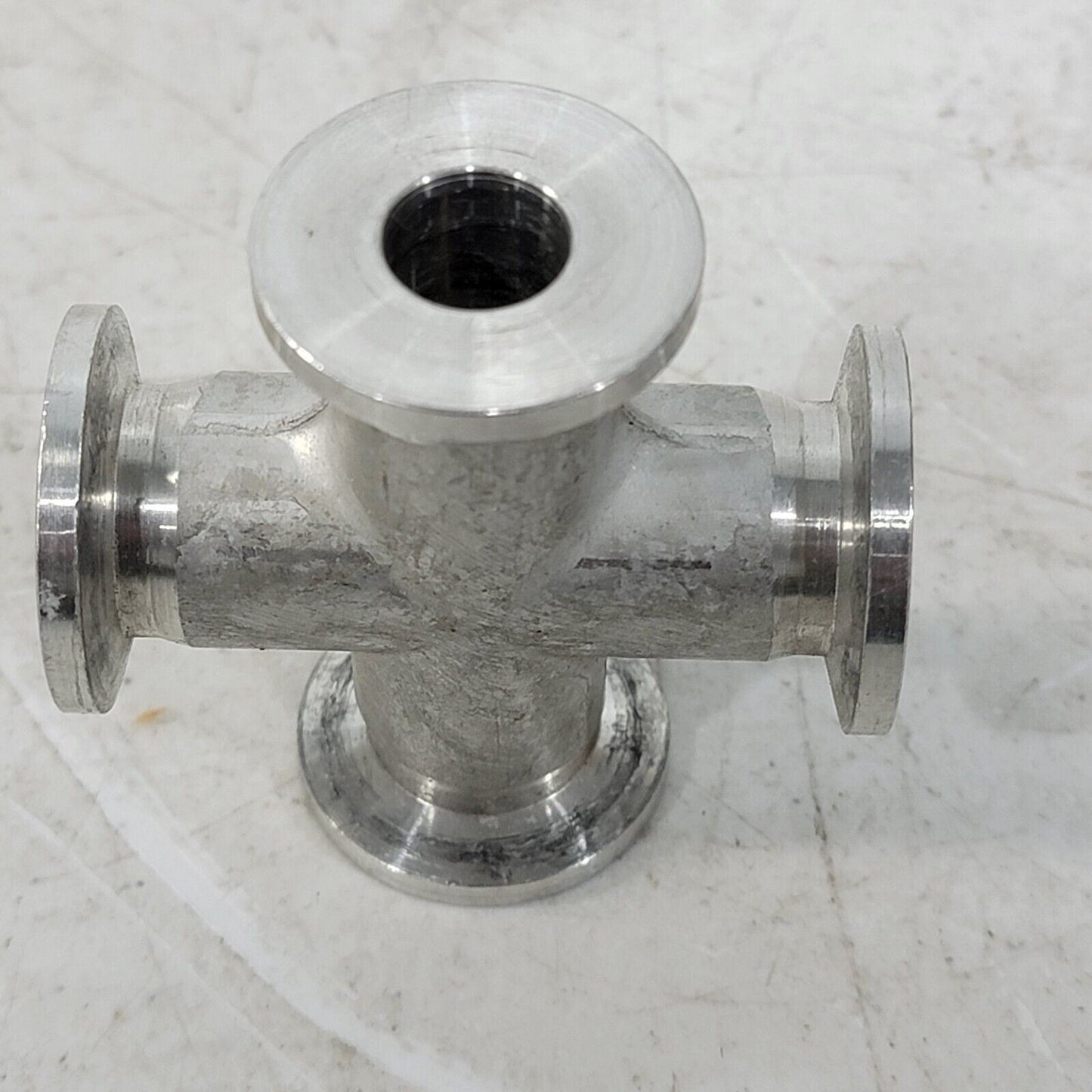 Edwards KF10 NW10 High Vacuum Cross 4-Way Tee Aluminum