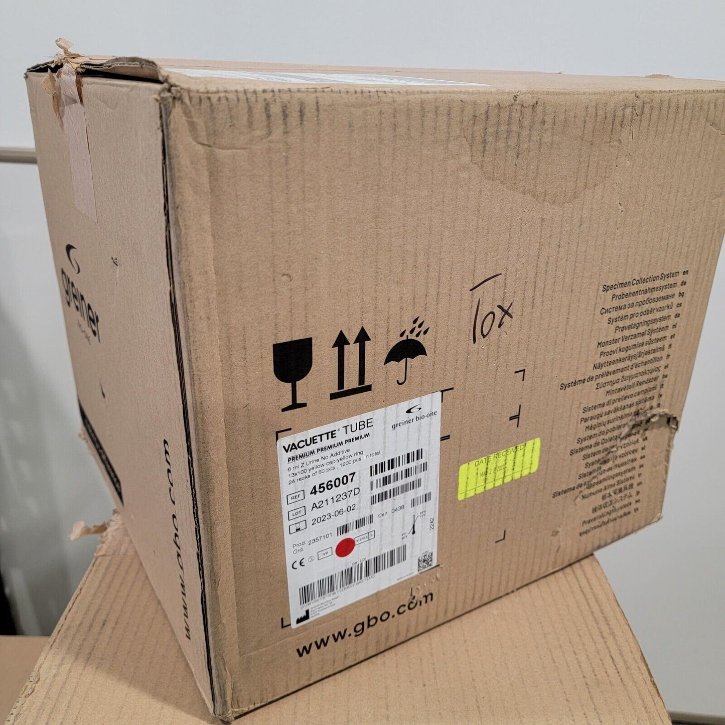 *Case of 1200* Greiner Bio-One Vacuette Tube 456007 6mL Z Yellow Cap Urine