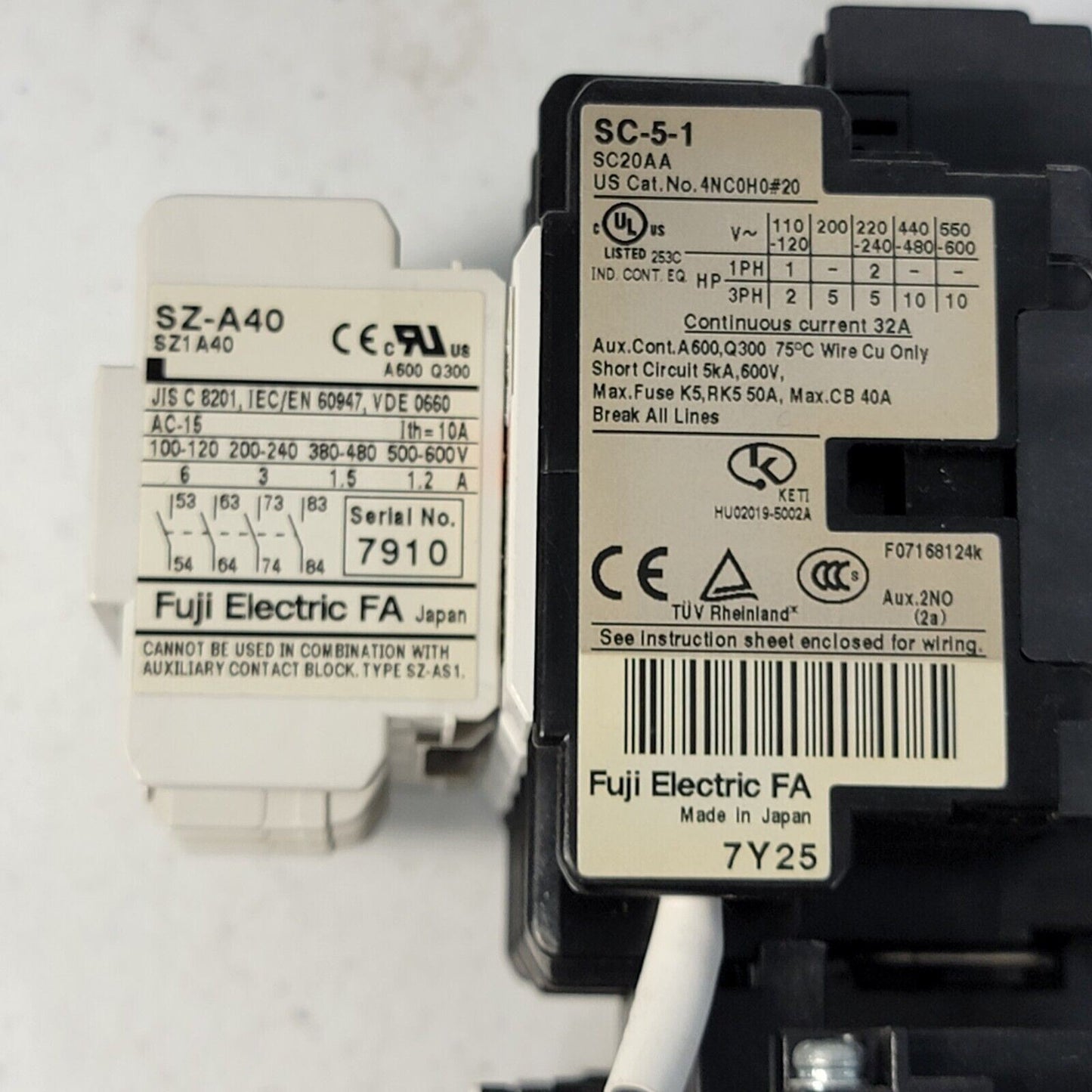 Fuji Electric SC-5-1 Contactor 100/110V Coil with TR-5-1N and SZ-A40 Breaker