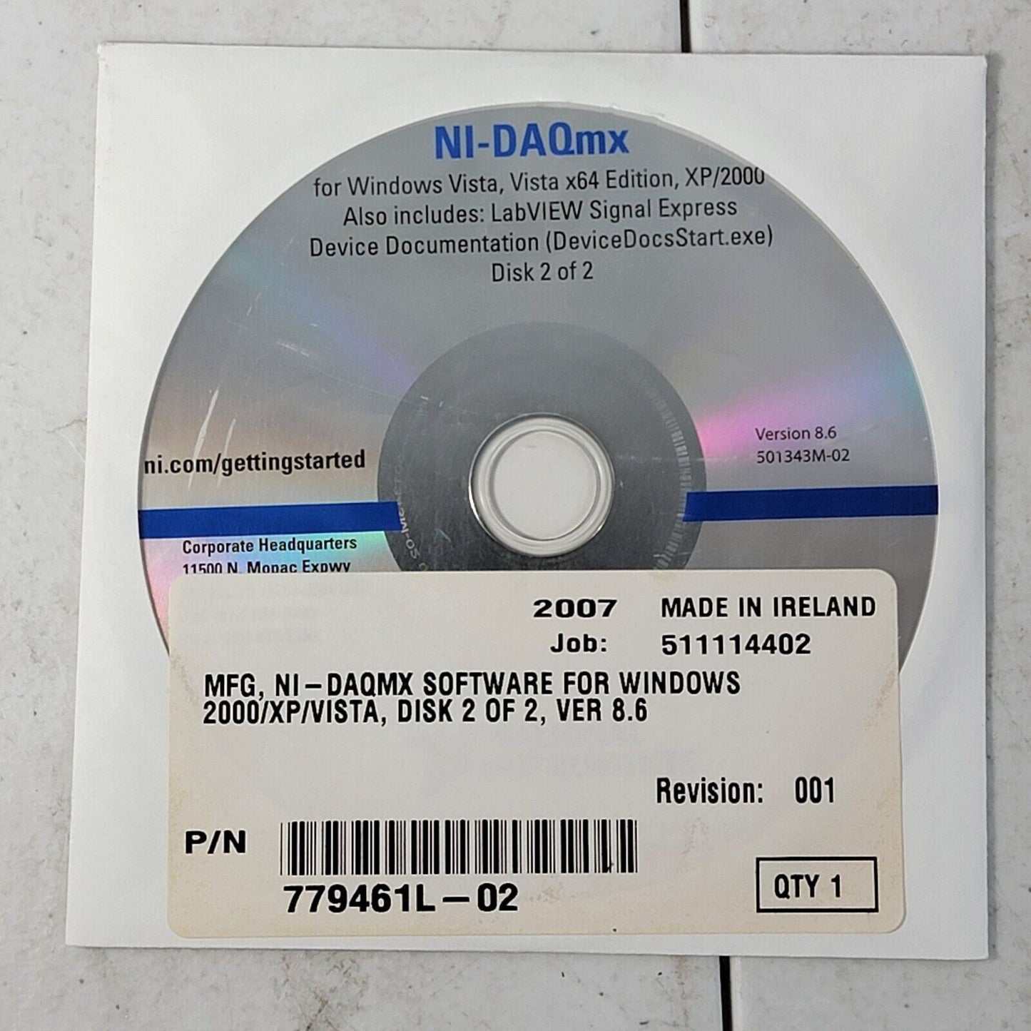 National Instruments NI-DAQmx 8.6 Windows Software w/ LabVIEW Signal Express