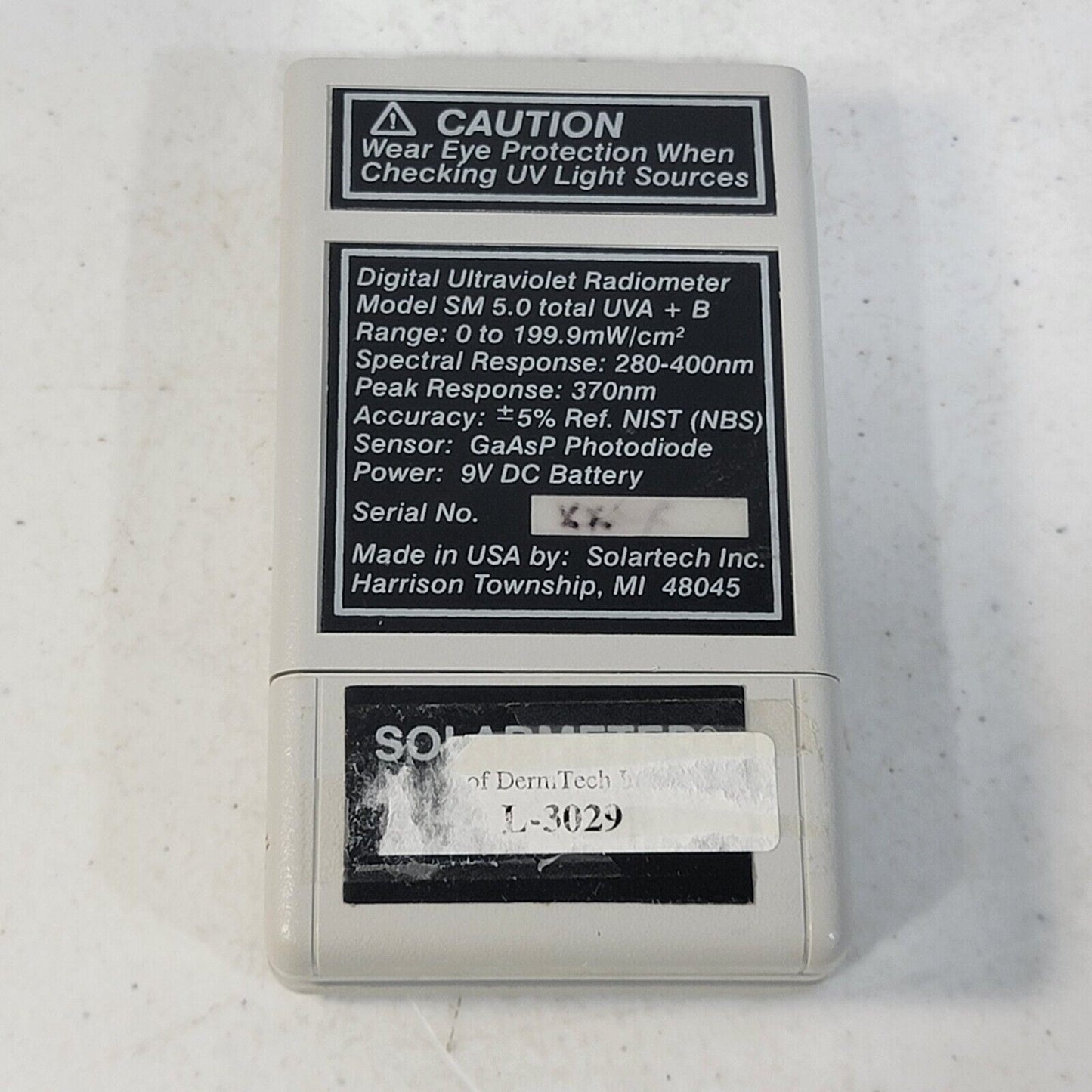 Solartech Solarmeter Model 5.0 Total UV Meter A + B 0-199.9mW/cm2