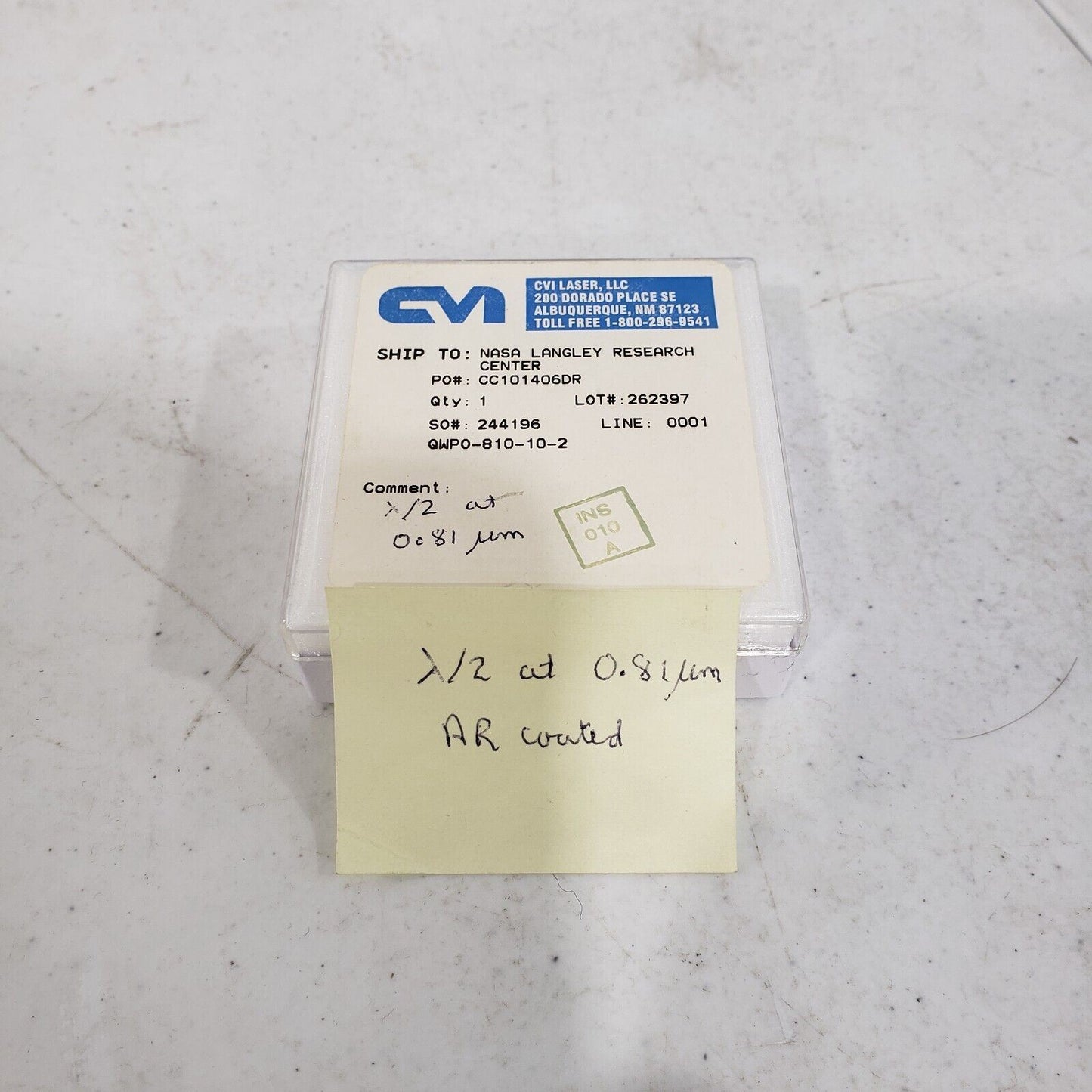 CVI Half Quarter Wave Plate Filter 810nm Antireflective AR coated 1" OD