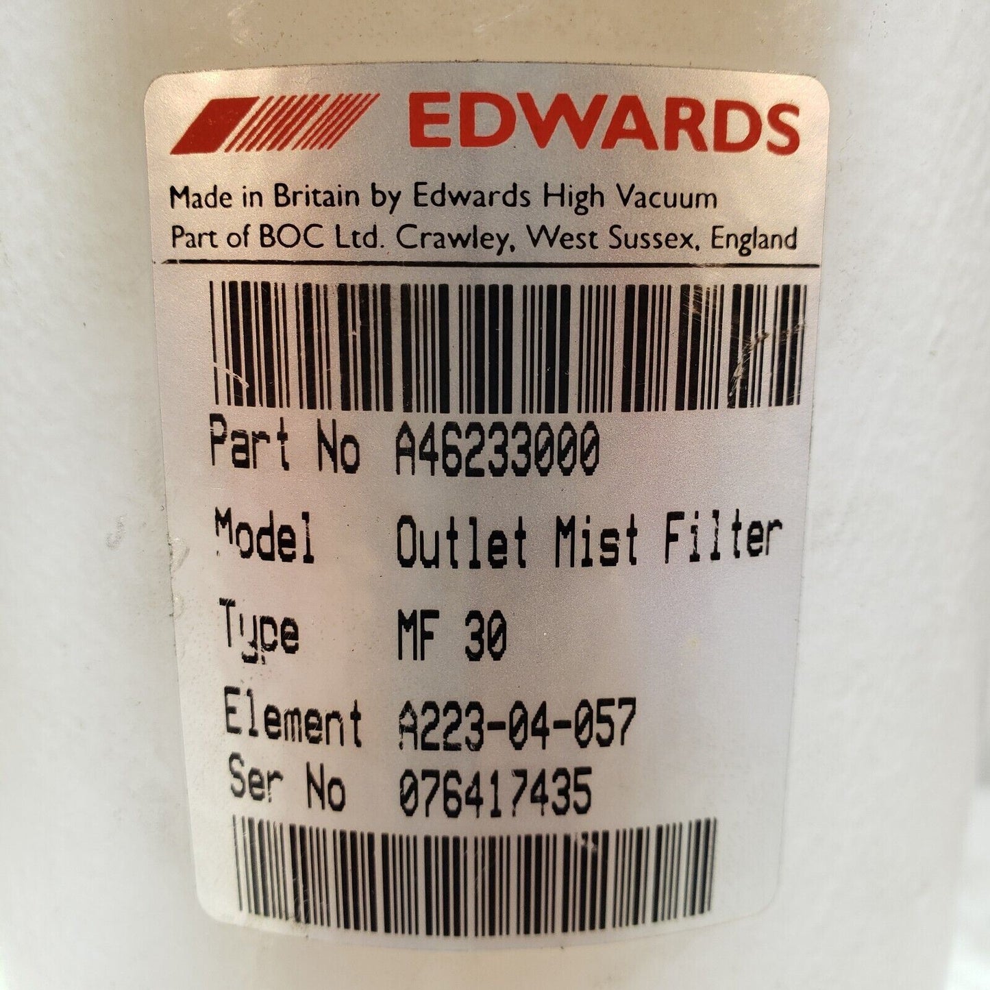 Edwards Outlet Mist Filter w/ Element MF 30 A46233000 A223-04-057