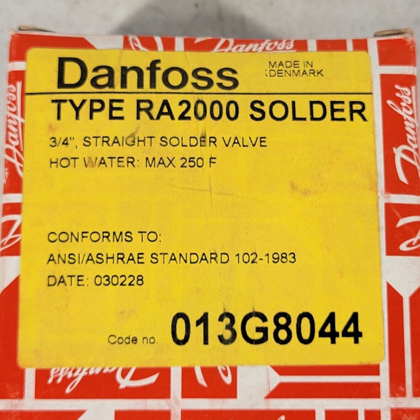 DANFOSS 013G-8044 RA2000 VALVE BODY SIZE 3/4" CV 2.7 STRAIGHT SOLDER NEW