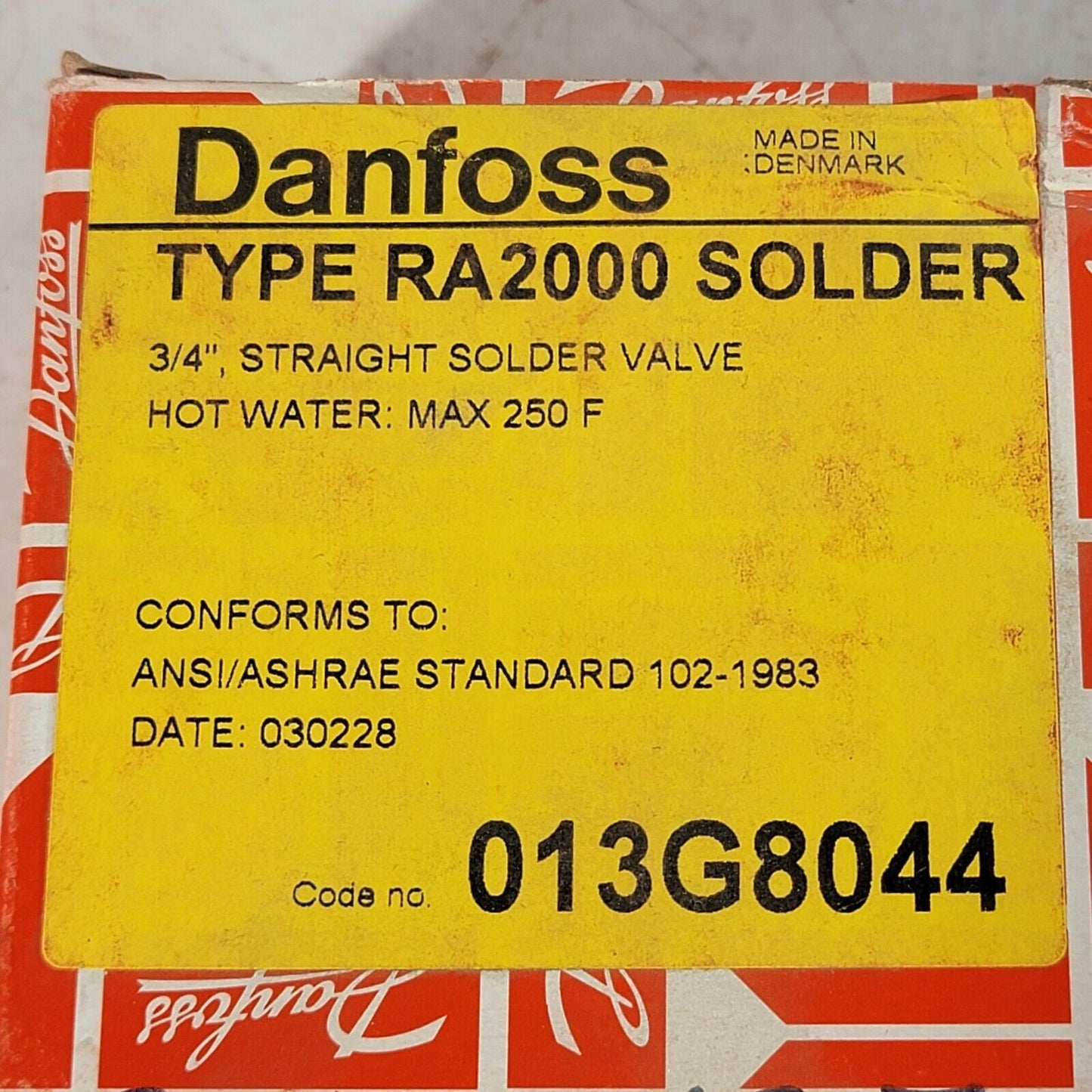 *MISSING FITTINGS* DANFOSS 013G-8044 RA2000 Valve Body 3/4" CV 2.7